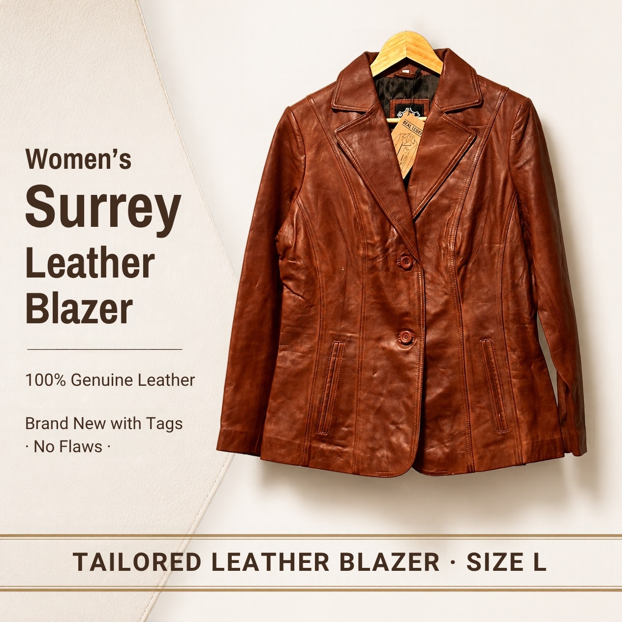 JKT-047 — Women's Surrey leather blazer — brand new, size L