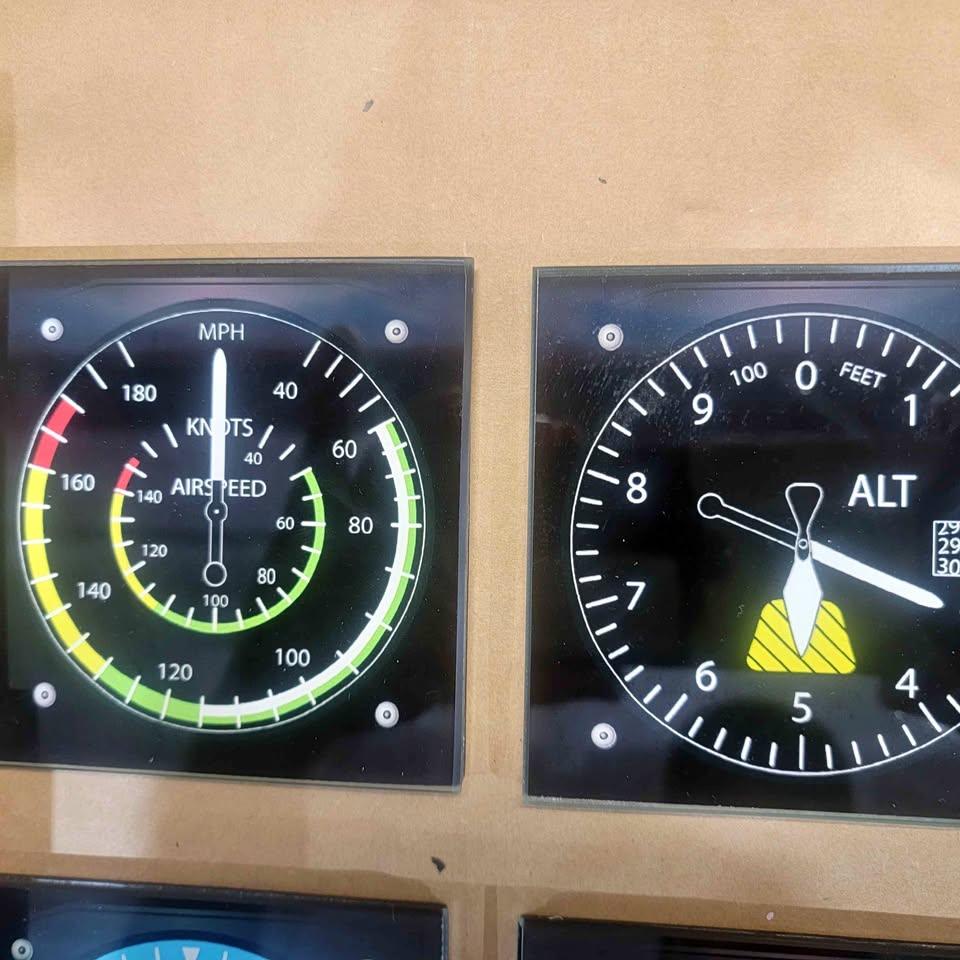 set of 6 glass coasters styled after an aviation cockpit dial,