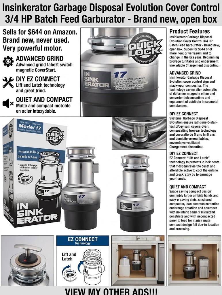Insinkerator Garbage Disposal Evolution Cover Control 3/4 HP