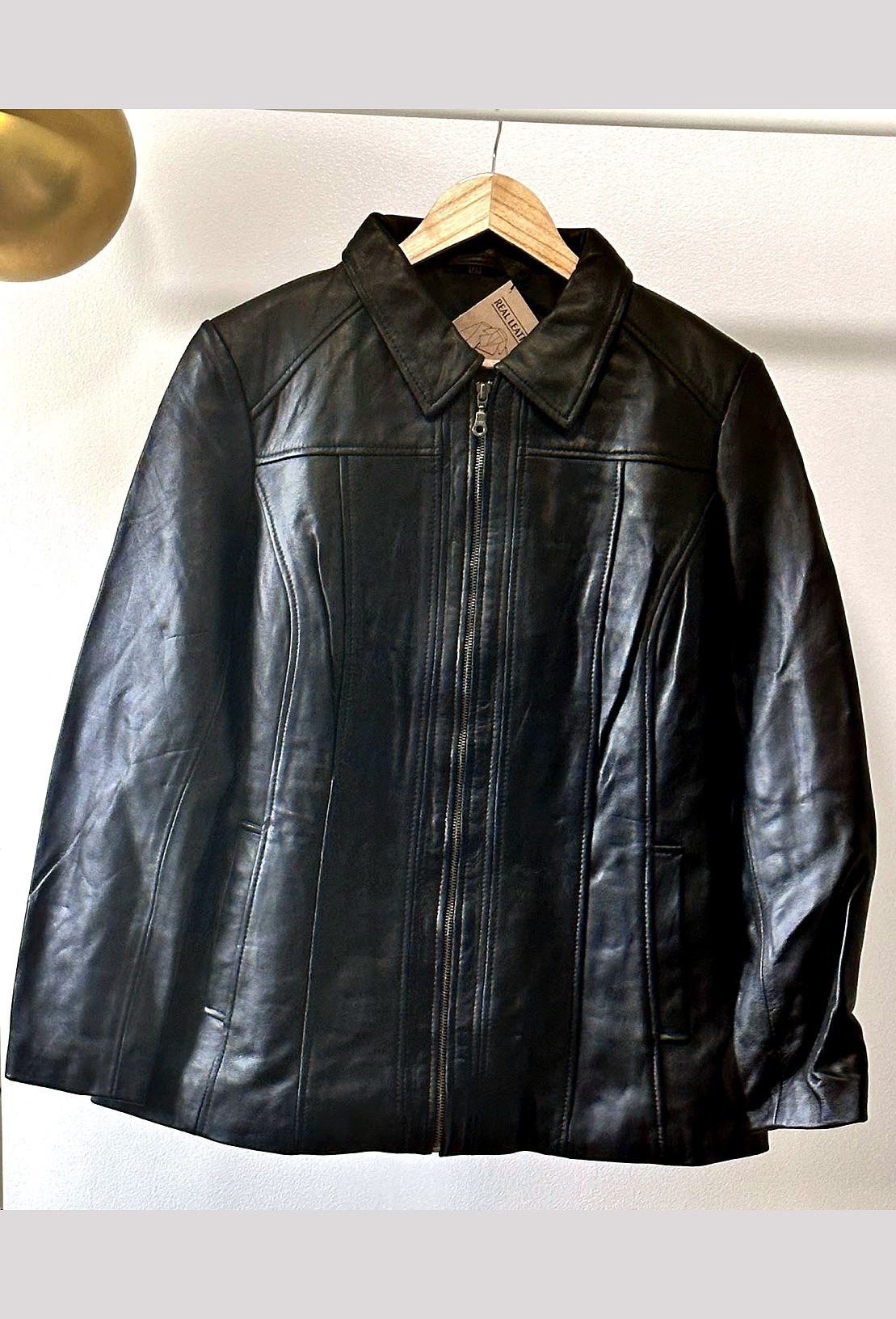 Men's black leather jacket — brand new, size XL