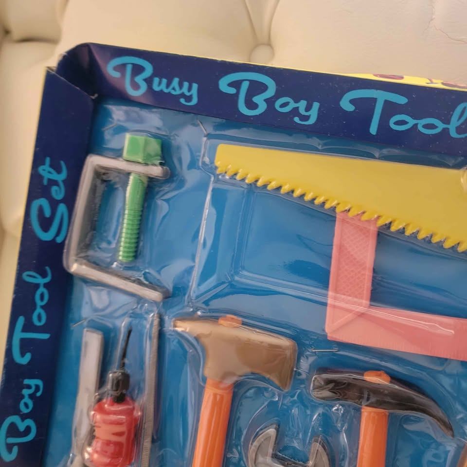 vintage plastic Busy Boy Tool Set toy package featuring - photo 3