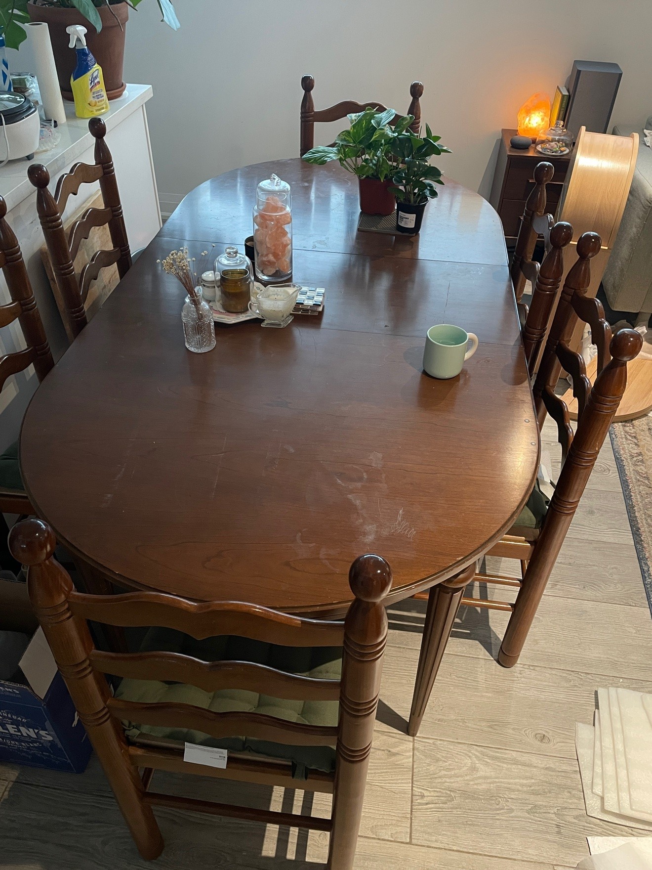 6 Wooden Chairs with New Cushions - Table Not Included