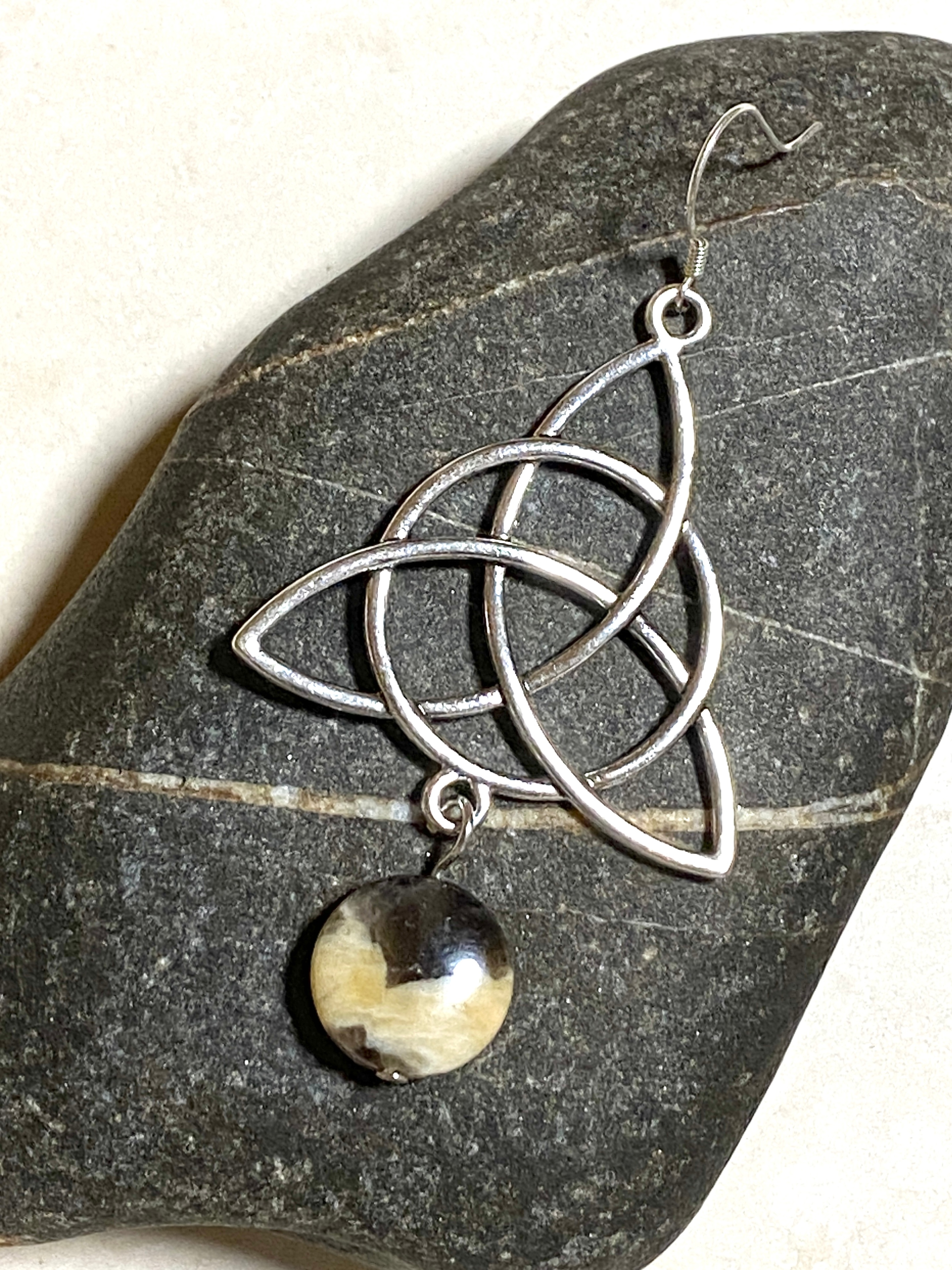 Septarian Stone Celtic Trinity Earrings, Sterling Silver Hook - photo 5