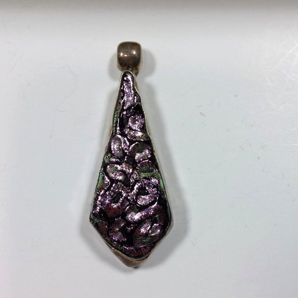 Sterling Silver 925 Purple Iridescent Teardrop Pendant Handmade