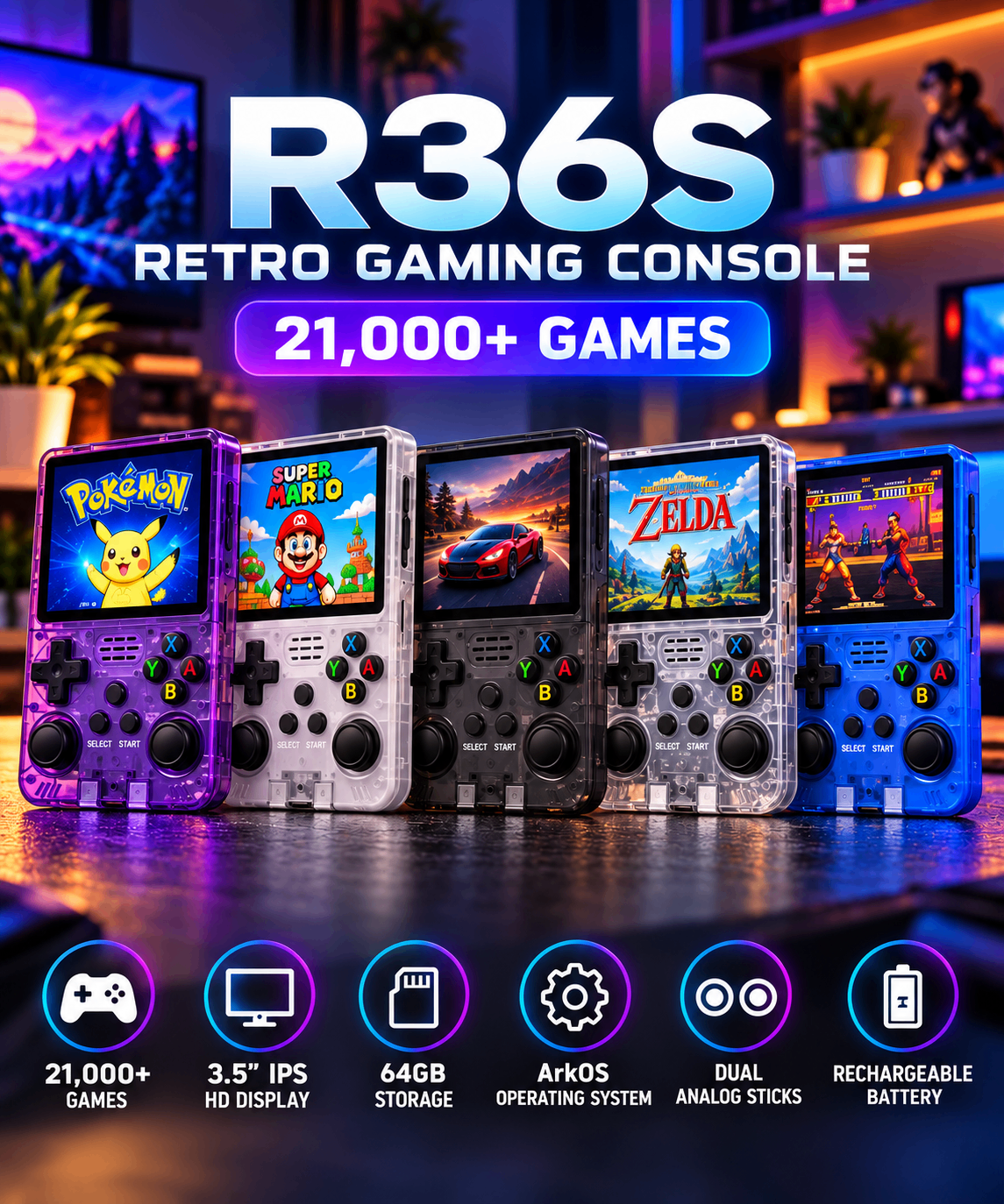 R36S Retro Gaming Handheld - 21,000+ Games - Brand New - photo 2