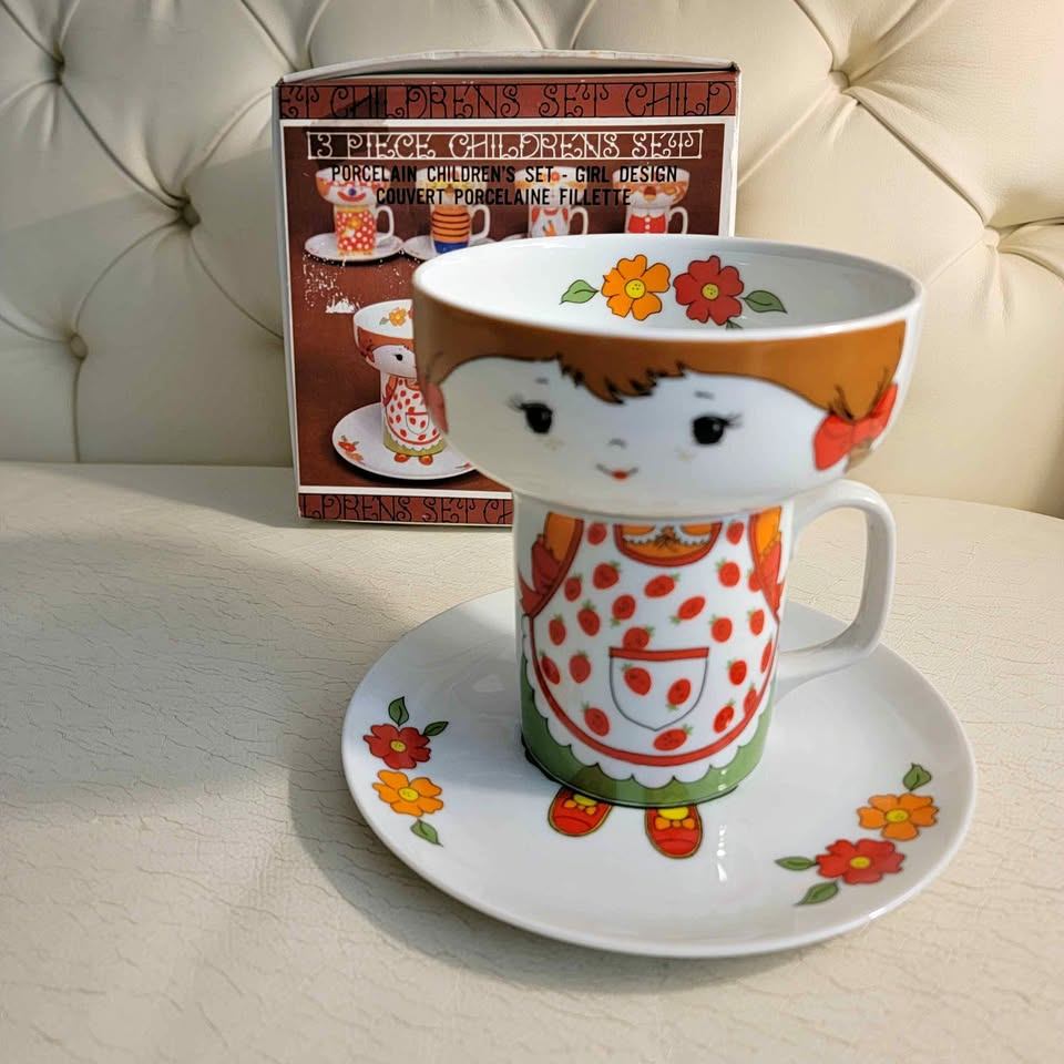 Vintage 3 Piece Porcelain Children's Set - Girls Design - Mug