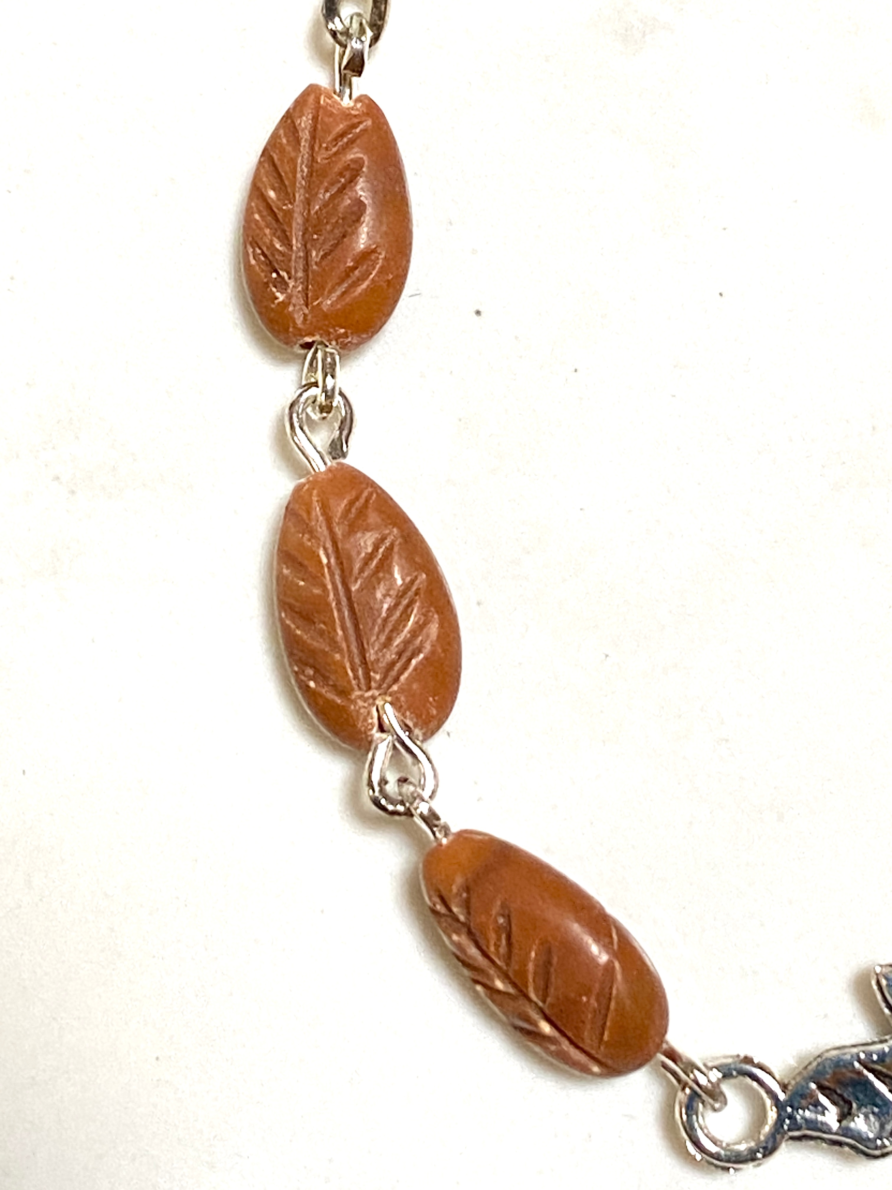 Brick Red Jasper Leaf Branch Short Necklace, Stainless Chain - photo 4