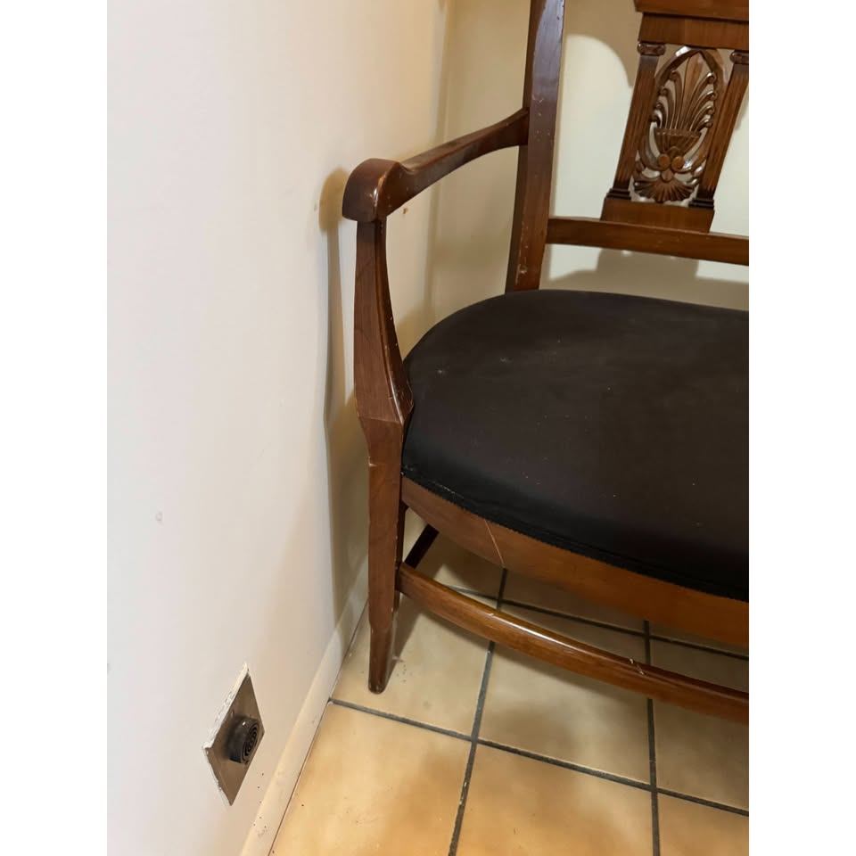 Vintage Queen Anne Mahogany Upholstered Settee Bench - photo 4