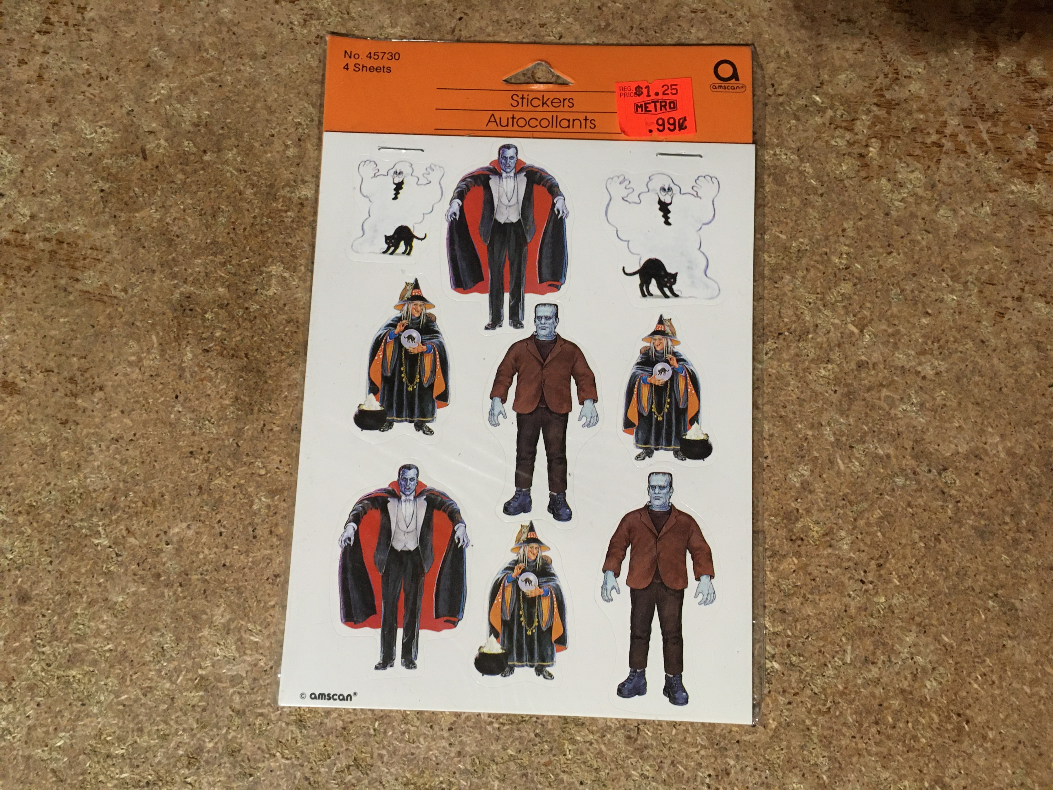VINTAGE AMSCAN HALLOWEEN MONSTER DRACULA FRANKENSTEIN STICKERS