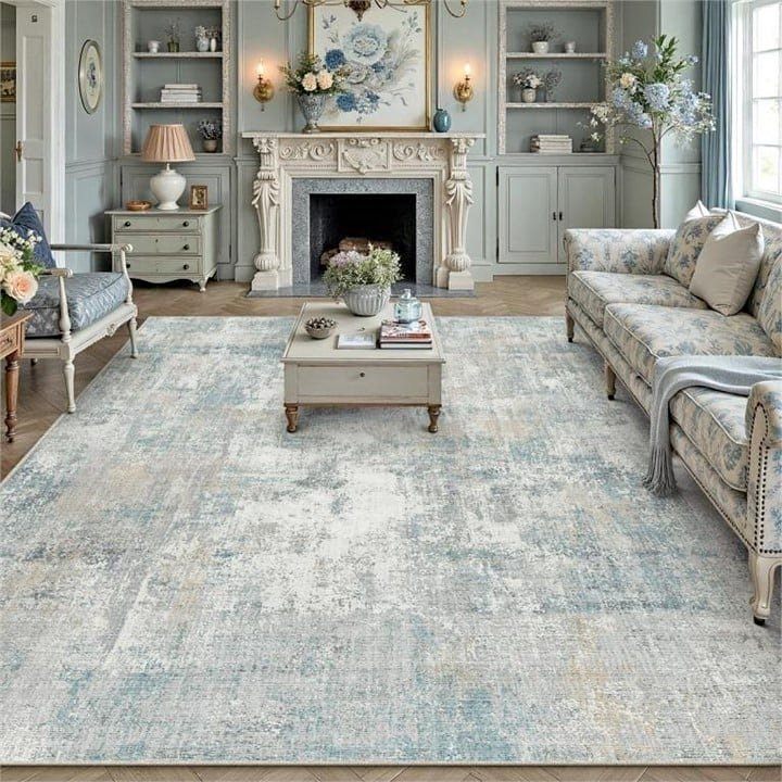 New - 8x10 Washable Area Rug / Carpet - Cream Blue