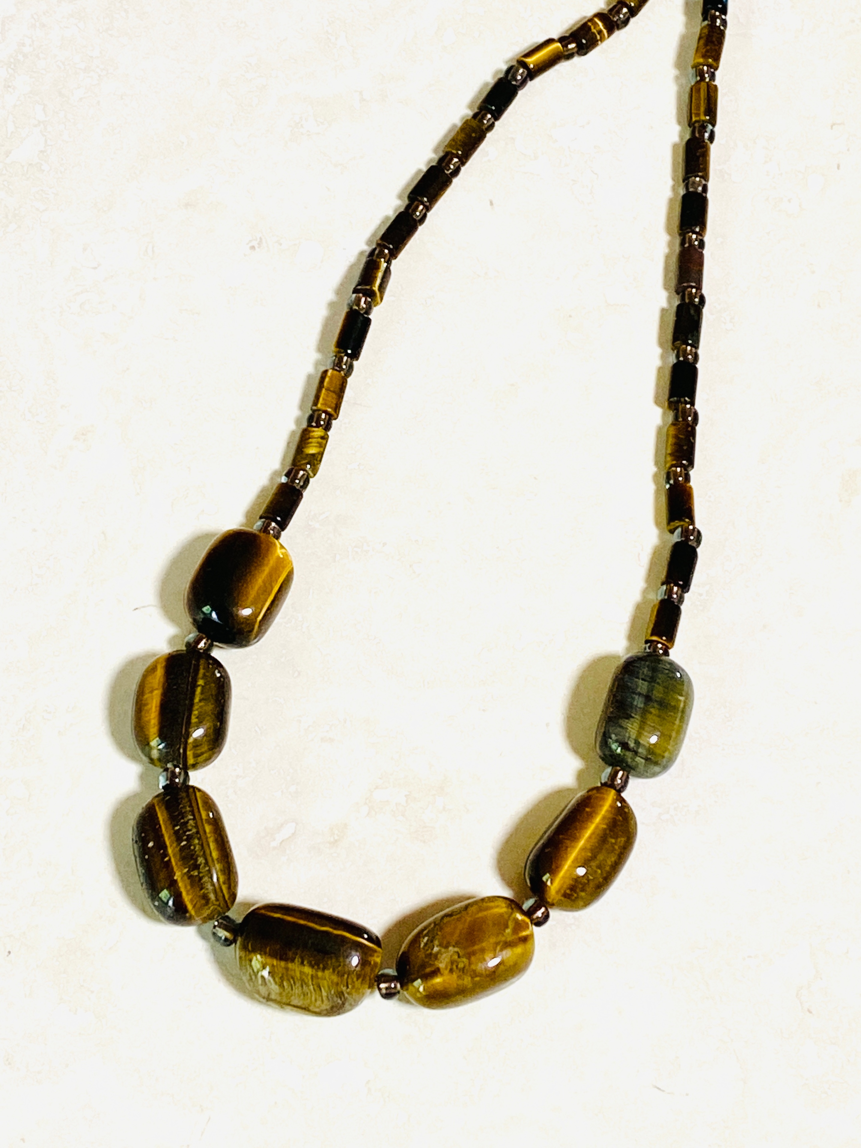 Tiger's Eye Short Necklace, Tumbled Gemstone Beaded Necklace - photo 2