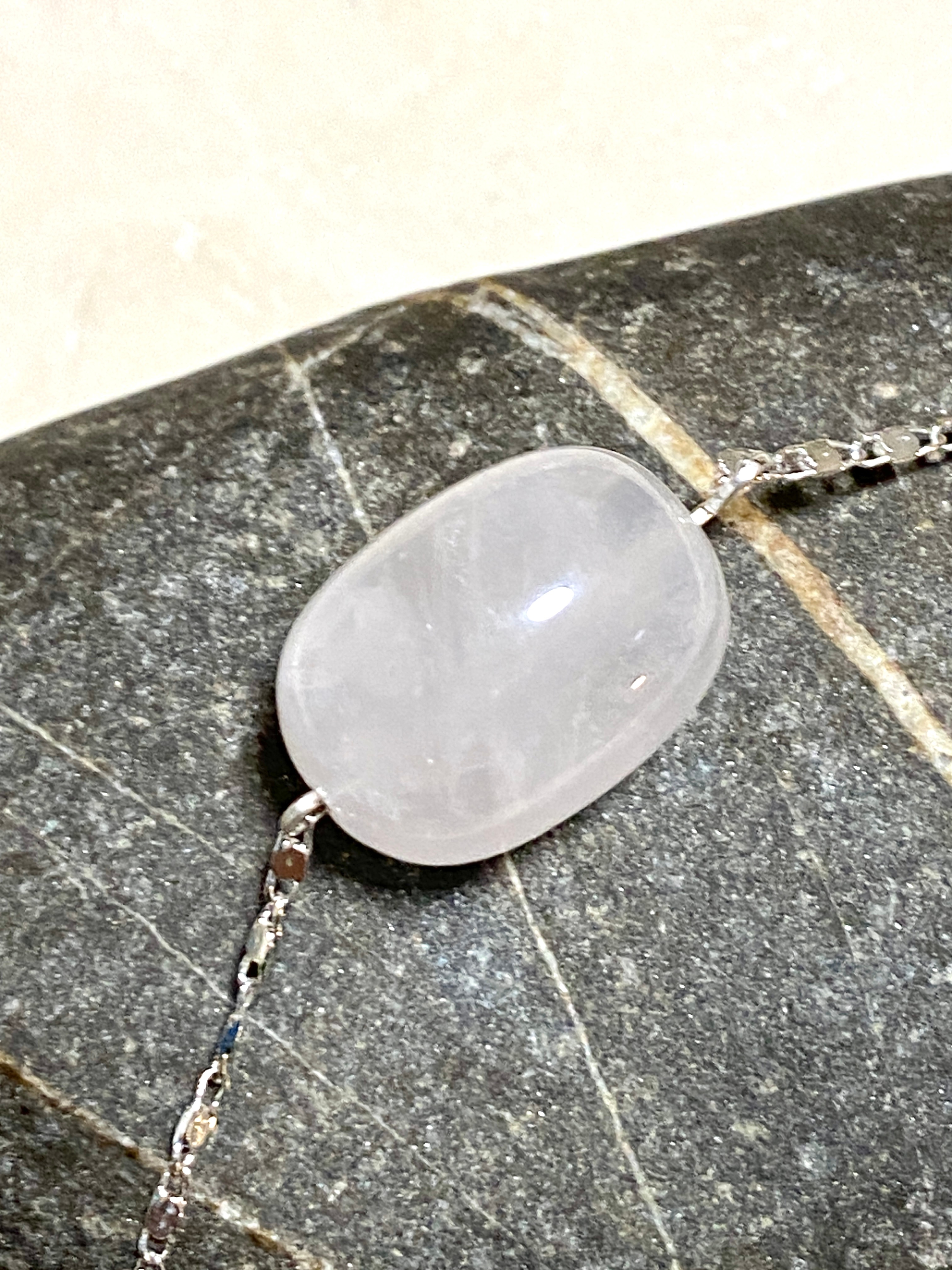 Natural Rose Quartz Short Necklace, Stainless Chain - photo 4