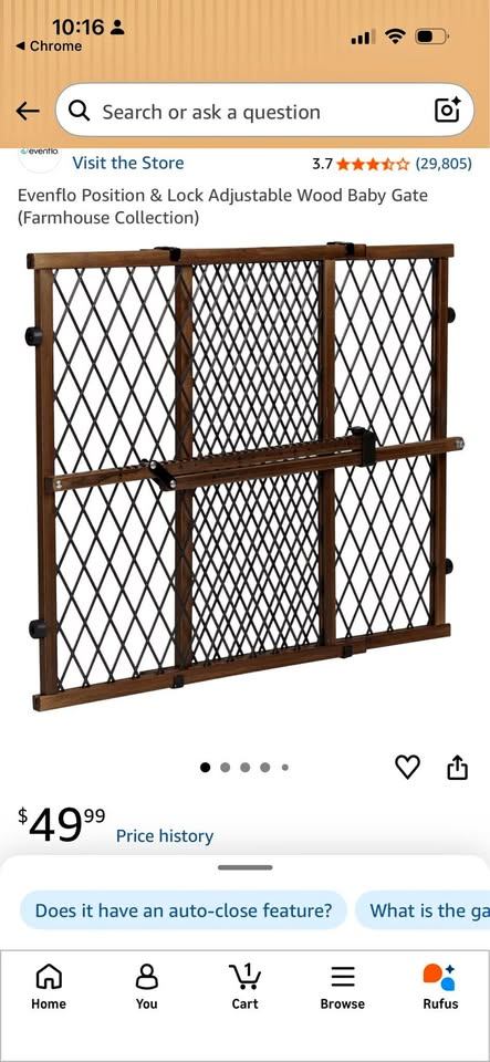 26-42 inches Evenflo Position & Lock Adjustable Wood Baby Gate