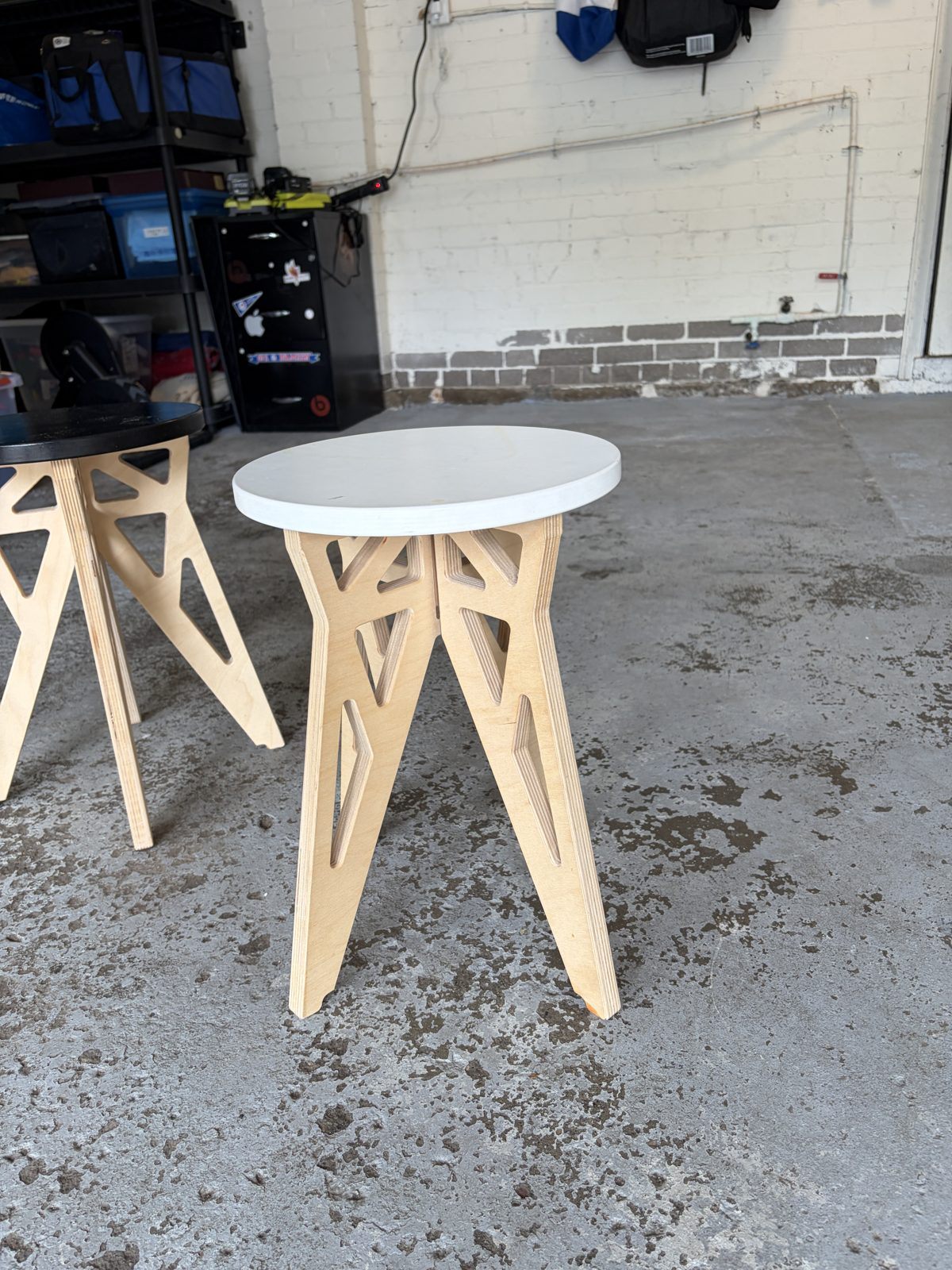 Matching Pair of Handmade Plywood Stools, Black and White - photo 2