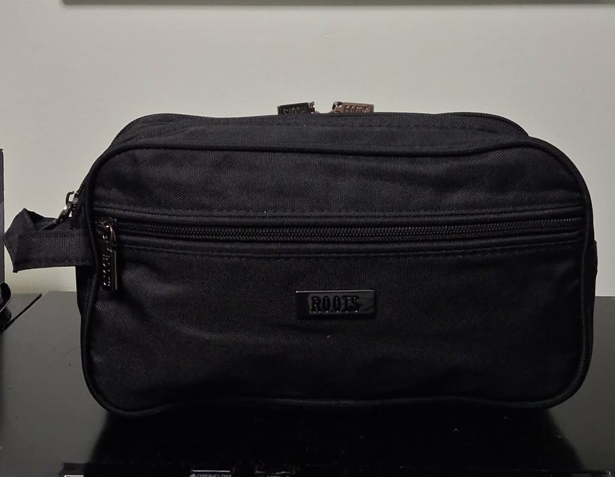 New Roots Black Canvas Double Compartment Travel Toiletry Bag
