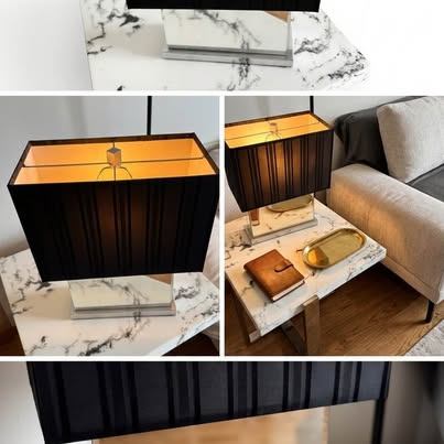 Mirrored Glass Table Lamp - Black Shade, Modern