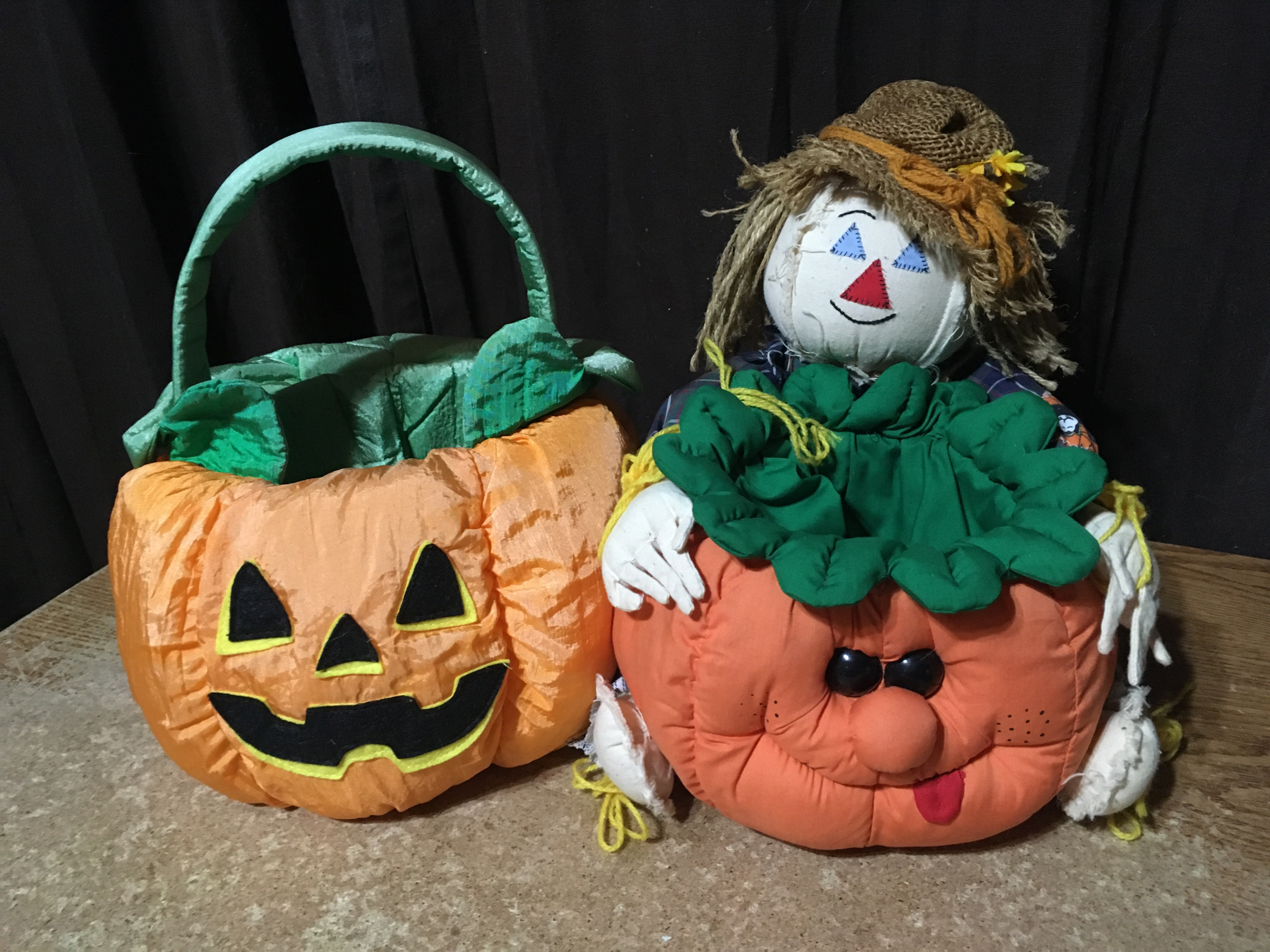 JOELSON PUMPKIN SCARECROW HALLOWEEN CANDY BOWL & PUMPKIN BASKET