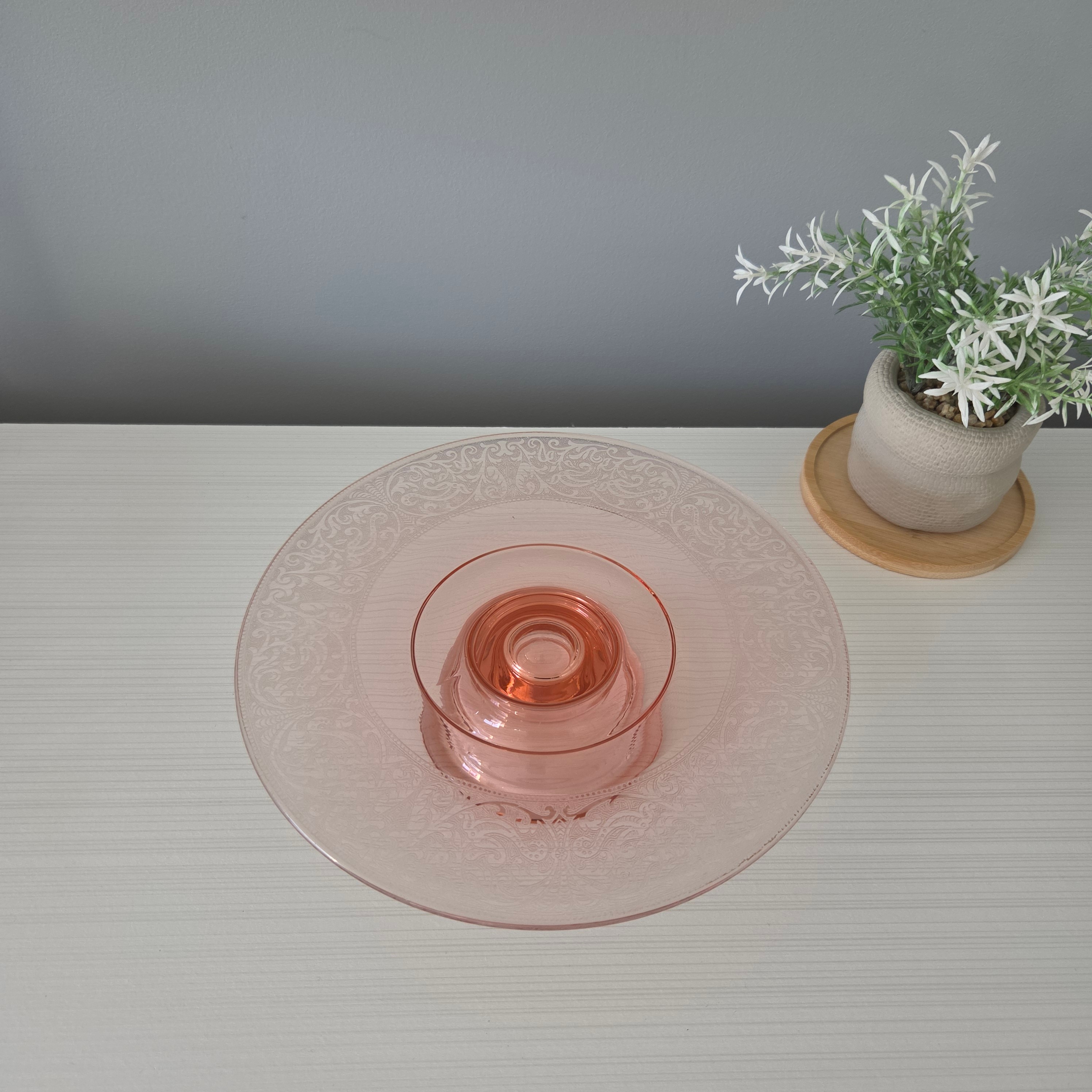 Vintage Pink Depression Glass Cakeware Set - Pre-Loved! ✨ - photo 2
