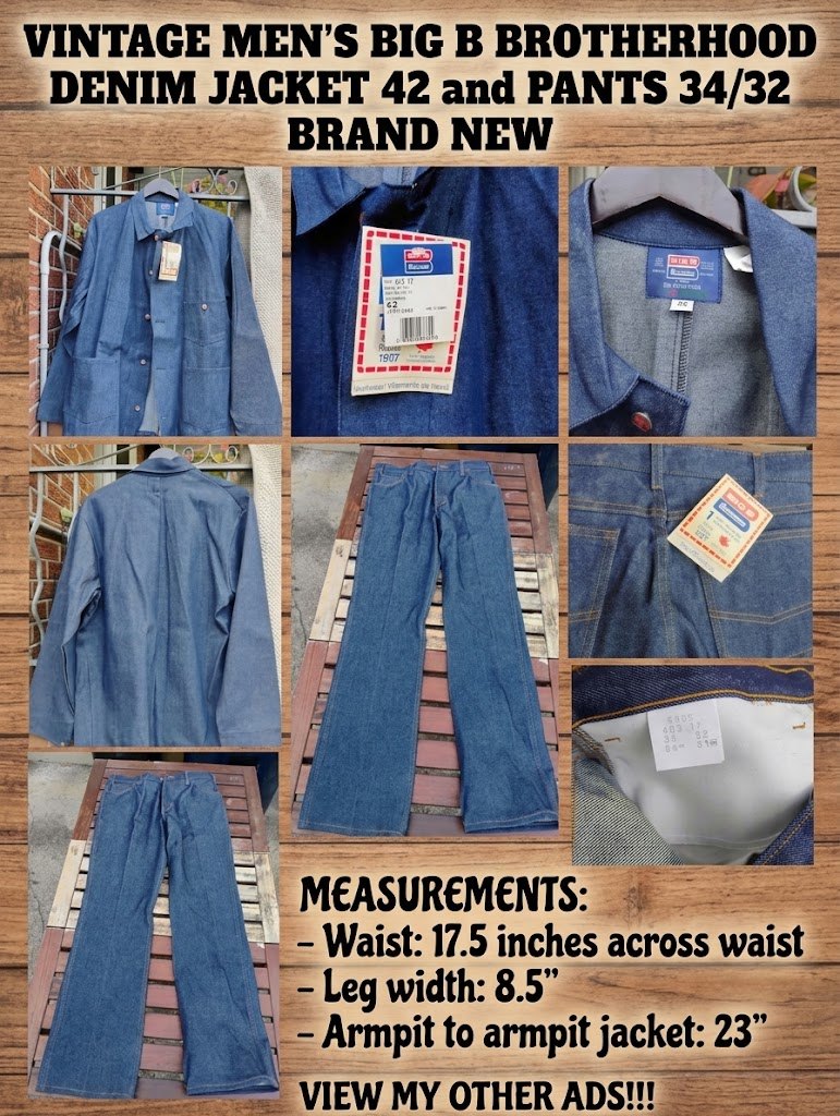 Vintage  Men's Big B Brotherhood Denim Jacket 42 and Pants 34/32