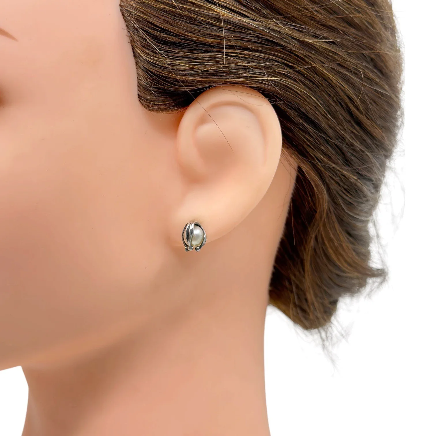 Sterling silver freshwater pearl stud earrings - photo 3