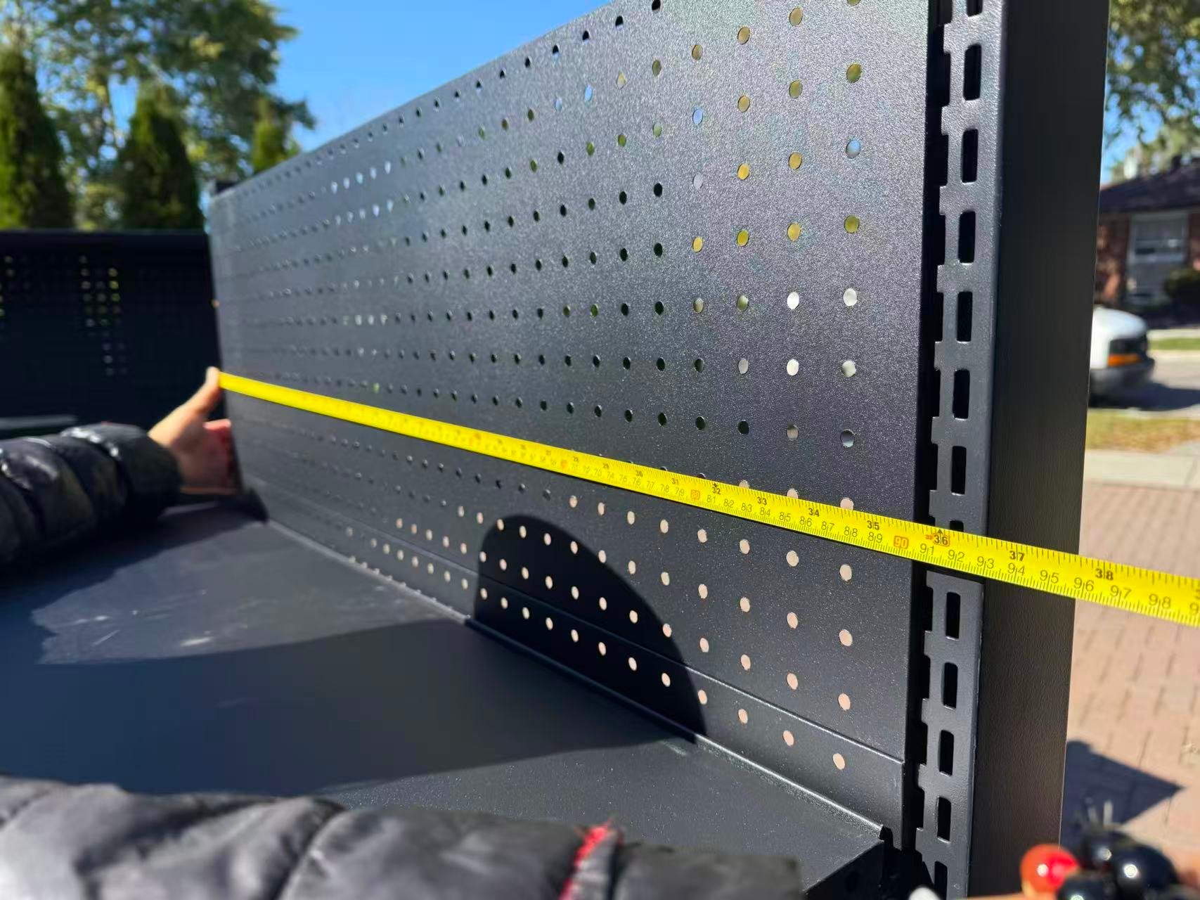 Black metal retail display shelving with pegboard back - photo 4