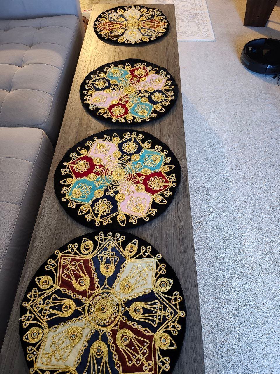 Handmade Embroidered Round Cushions – Set of 4