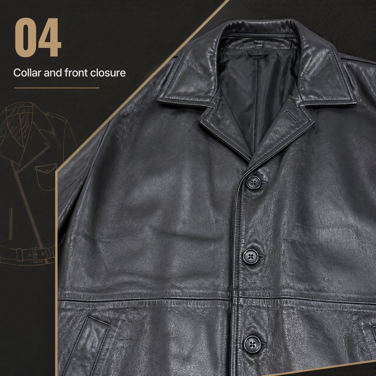 JKT-020 — Men's Santiago 3/4 leather coat — brand new, size 3XL - photo 3