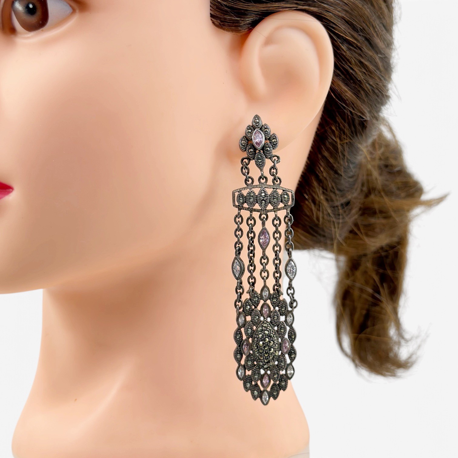 Vintage Loisir sterling silver cubic zirconia marcasite earrings - photo 4