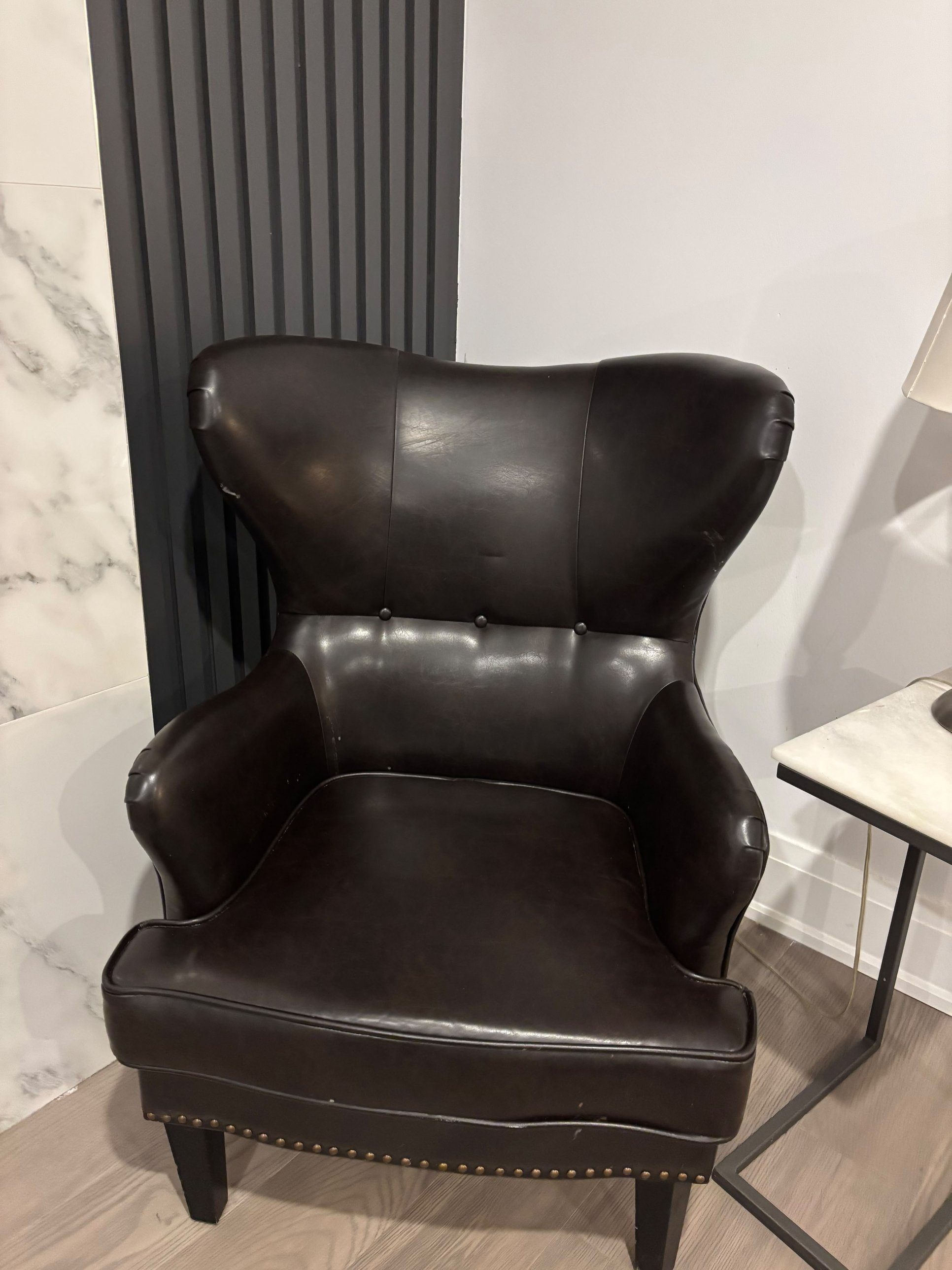 Brown Leather Wingback Accent Chair - Nailhead Trim