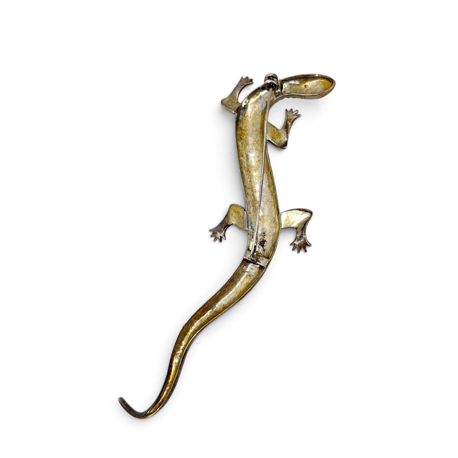 Vintage oversized sterling silver marcasite lizard brooch - photo 3