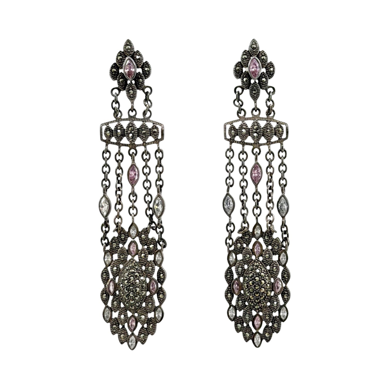 Vintage Loisir sterling silver cubic zirconia marcasite earrings - photo 2