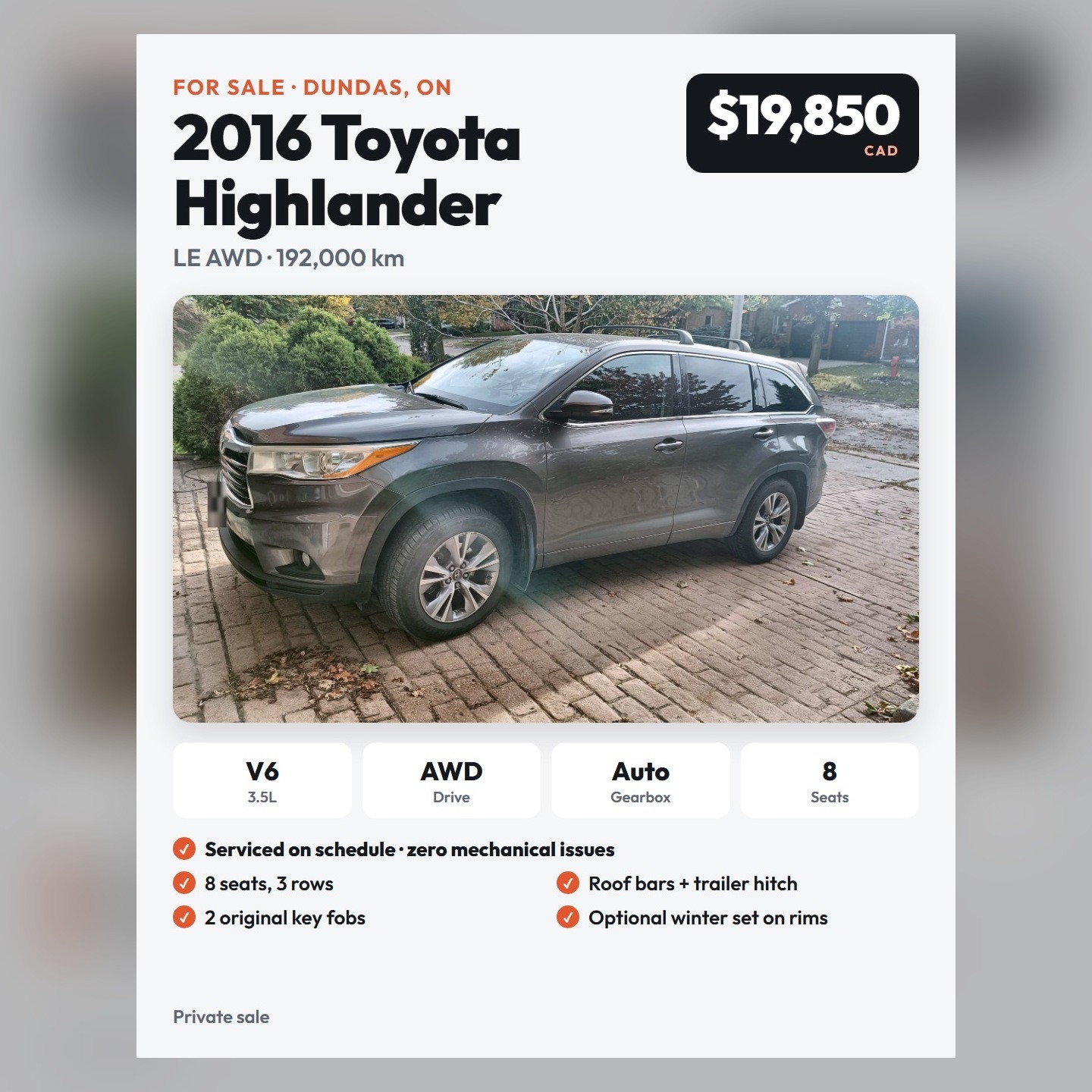 2016 Toyota Highlander LE AWD V6, 3 Rows, 8 Seats - photo 2