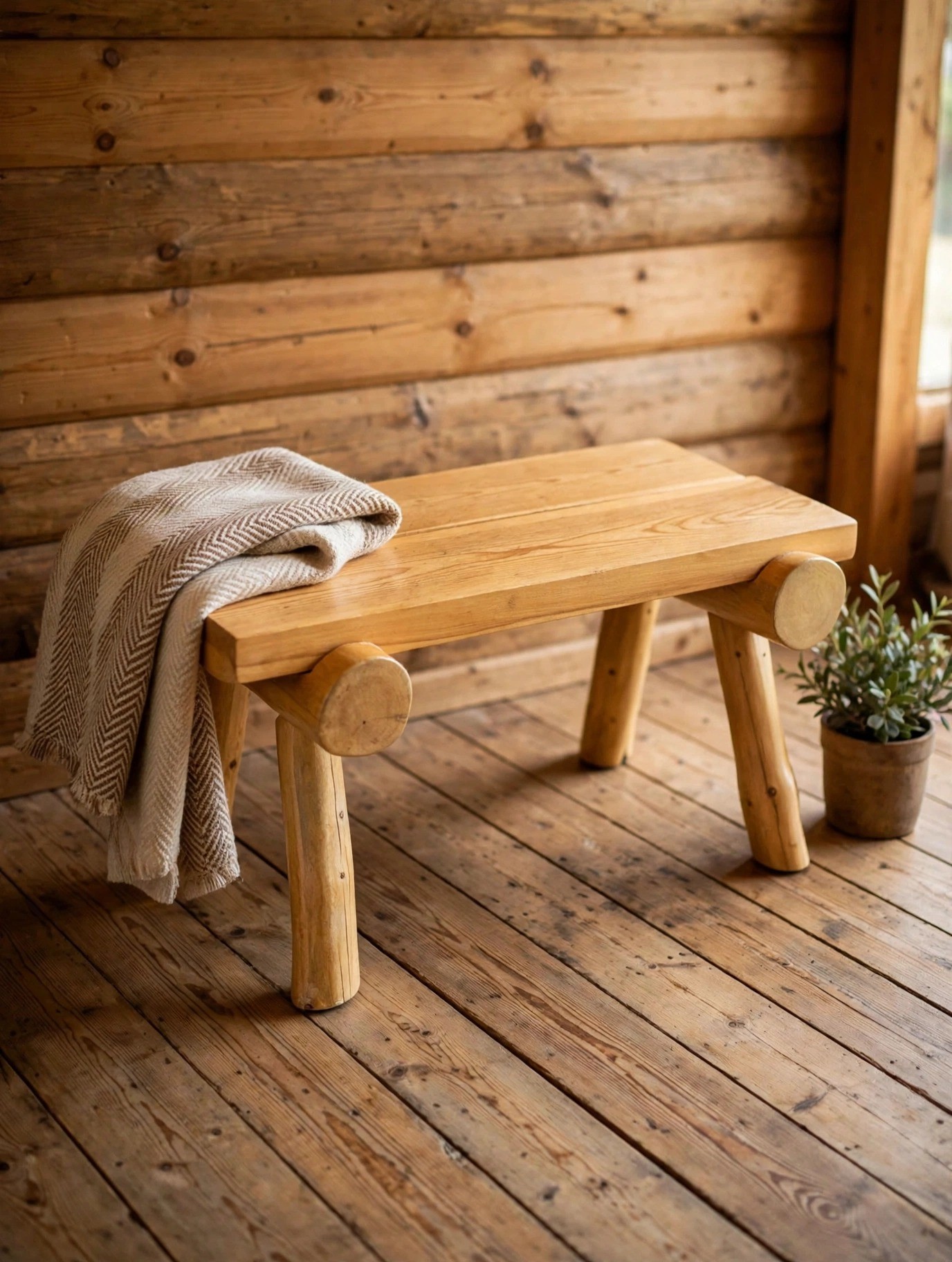 Rustic Log Bench