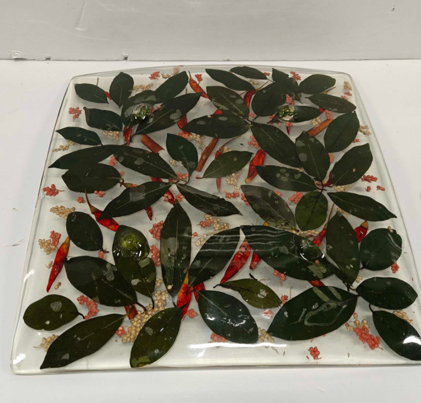 Decorative Glass Tray with Pressed Botanical Design - photo 3
