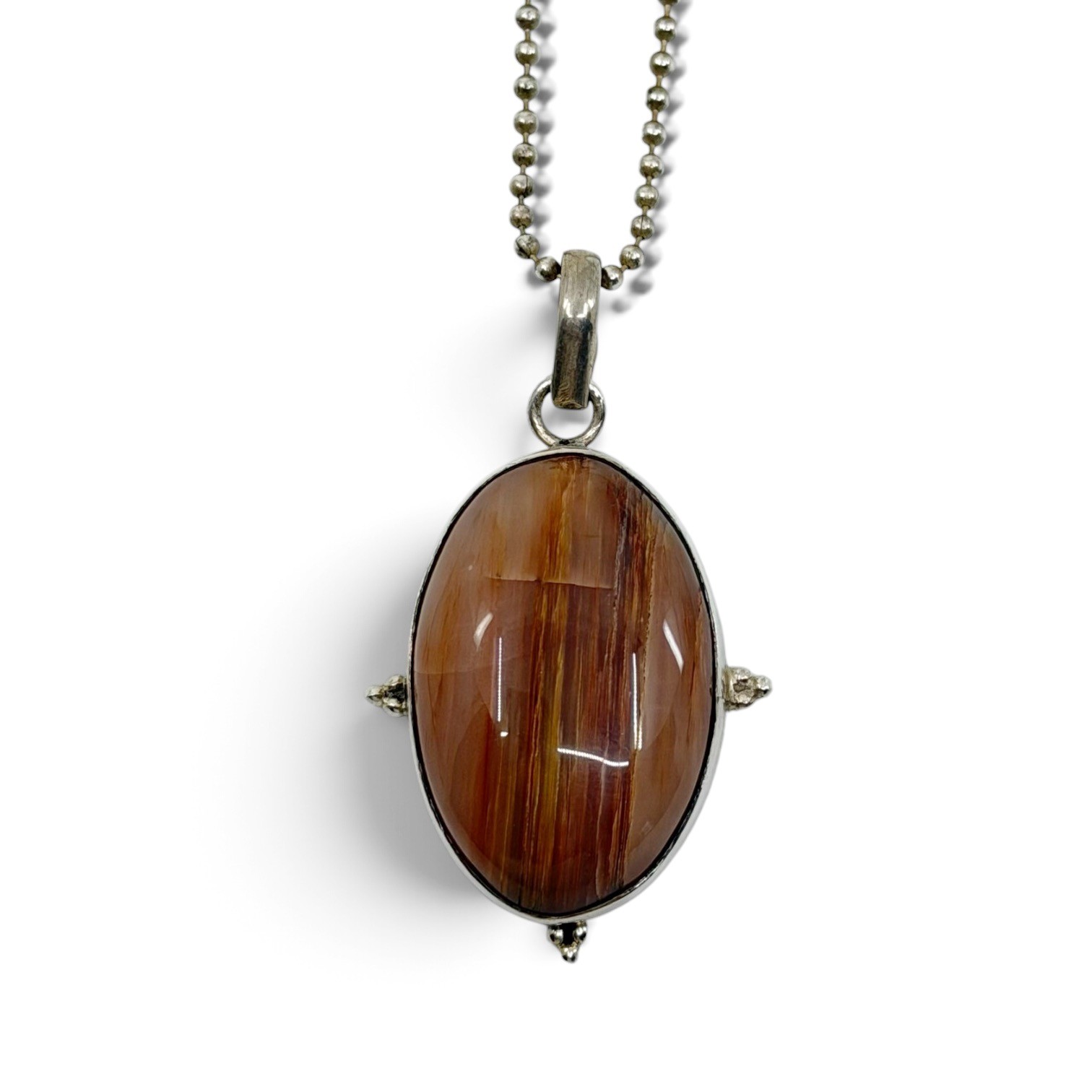 Sterling silver Petrified wood cabochon pendant - GM1082