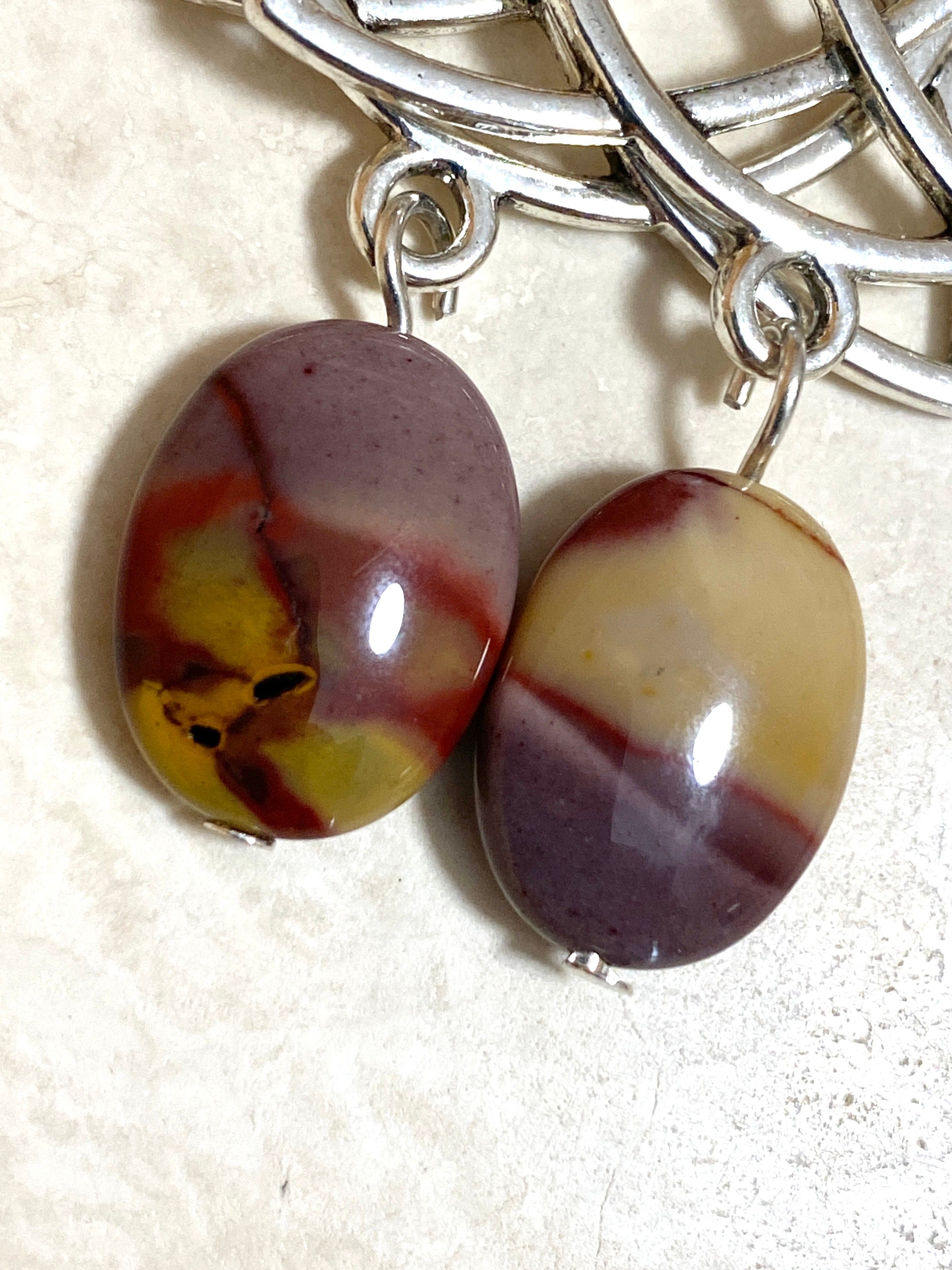 Genuine Earthy Mookaite Celtic Trinity Earrings, 925 Silver Hook - photo 3