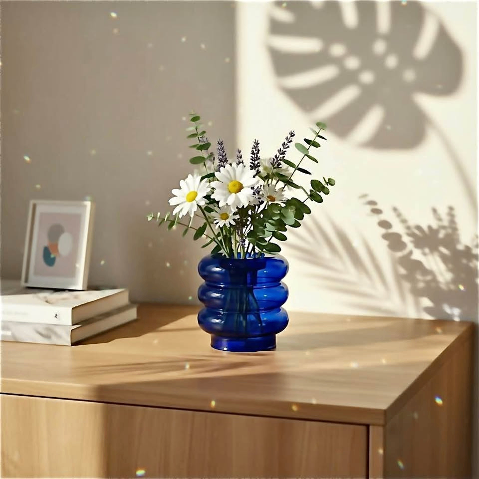 Cobalt Blue Bubble Glass Candlestick Holder / Mini Bud Vase