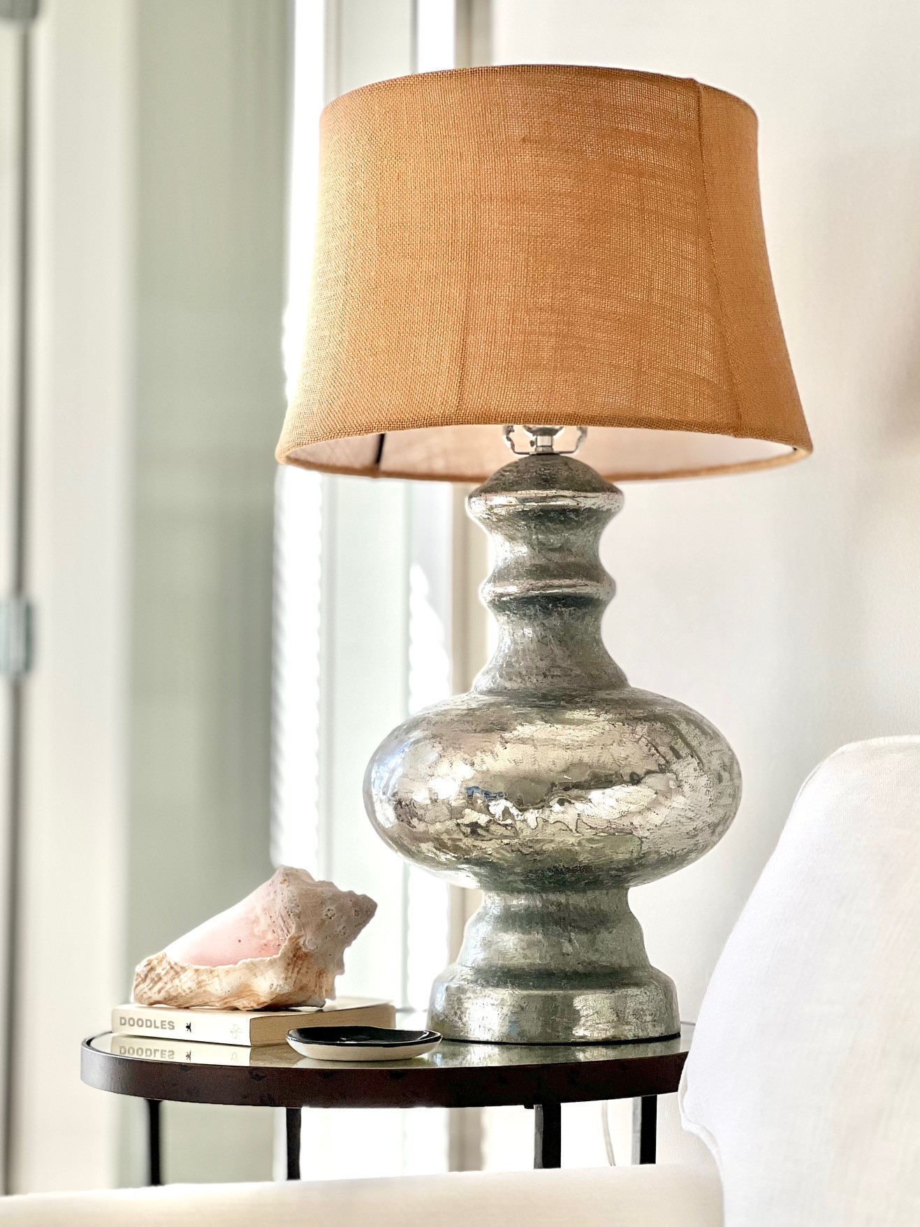 Pottery Barn Mercury Table Lamps with Burlap Shades – Set of 2