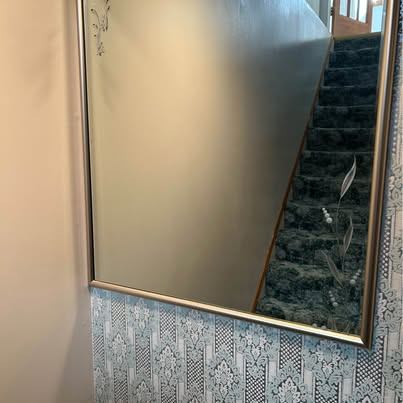 Gold Framed Etched Glass Wall Mirror (36 x 31 ins)