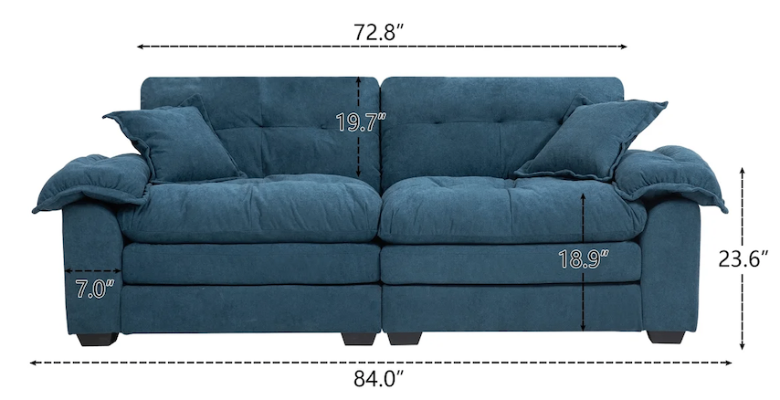 Wayfair 84” Blue Chenille Sofa - photo 3