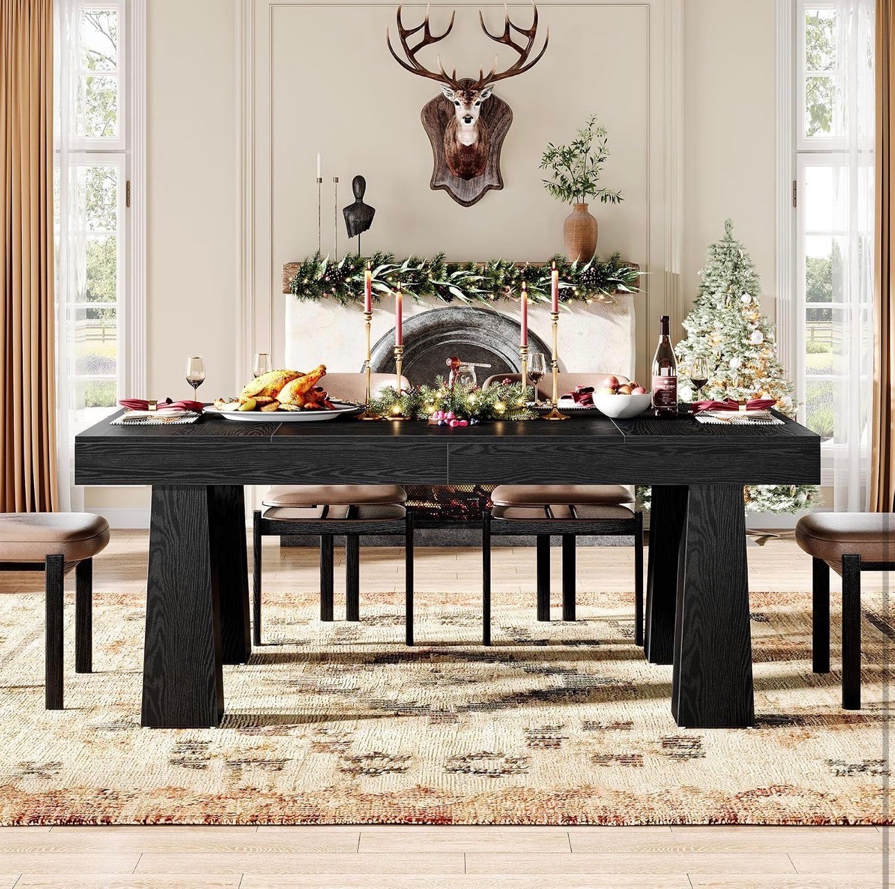 Black Dining Table 63" – Wood Table for 6, Brand New - photo 2