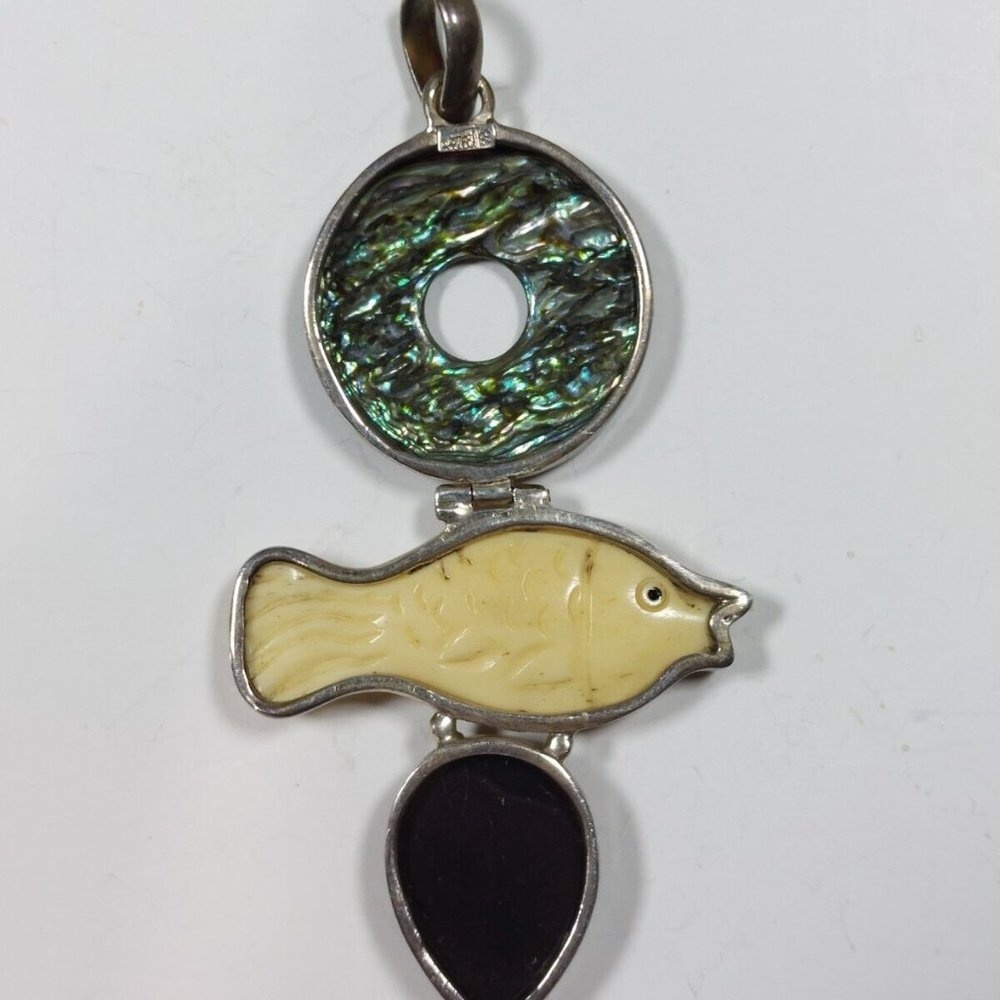 Sterling Silver 925 Abalone Shell Pendant W/ Gemstones Handmade - photo 3