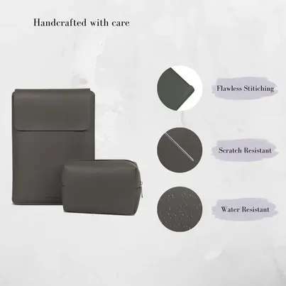 Laptop Sleeve & Accessory Pouch Set - Dark Grey, Water-Resistant