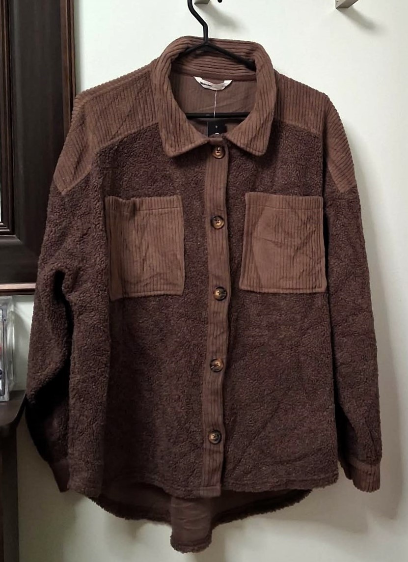 Gift for Her - NWT Brown Oversized Teddy Fleece Shacket Jacket
