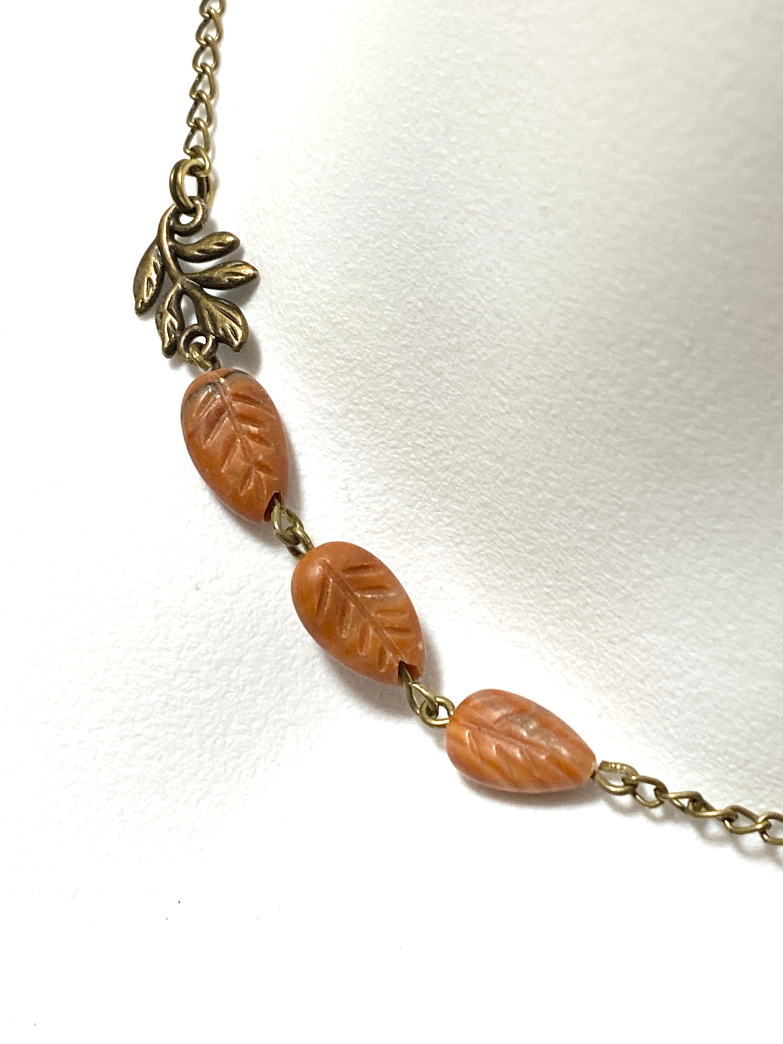 Brick Red Jasper Leaf Branch Short Necklace, Bronze Chain - photo 3