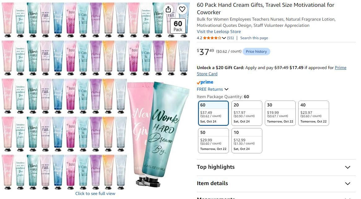 NEW~ Motivational Hand Cream Gifts – Travel Size – 60 Pack - photo 3