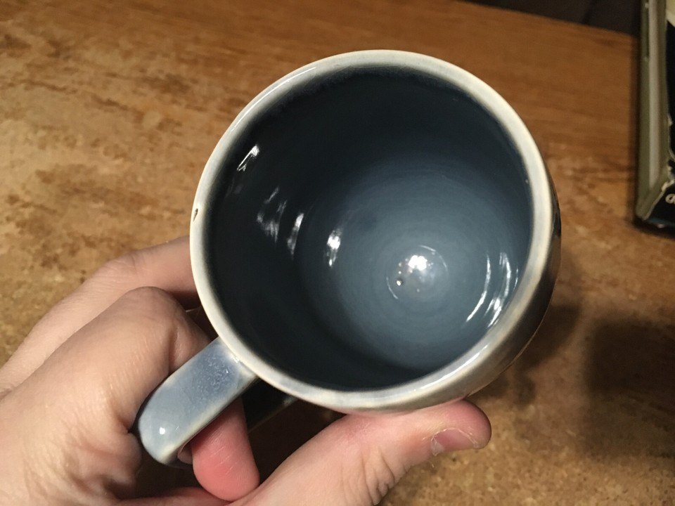VINTAGE BLUE GLAZED POTTERY IRISH COFFEE PEDESTAL MUG - photo 3