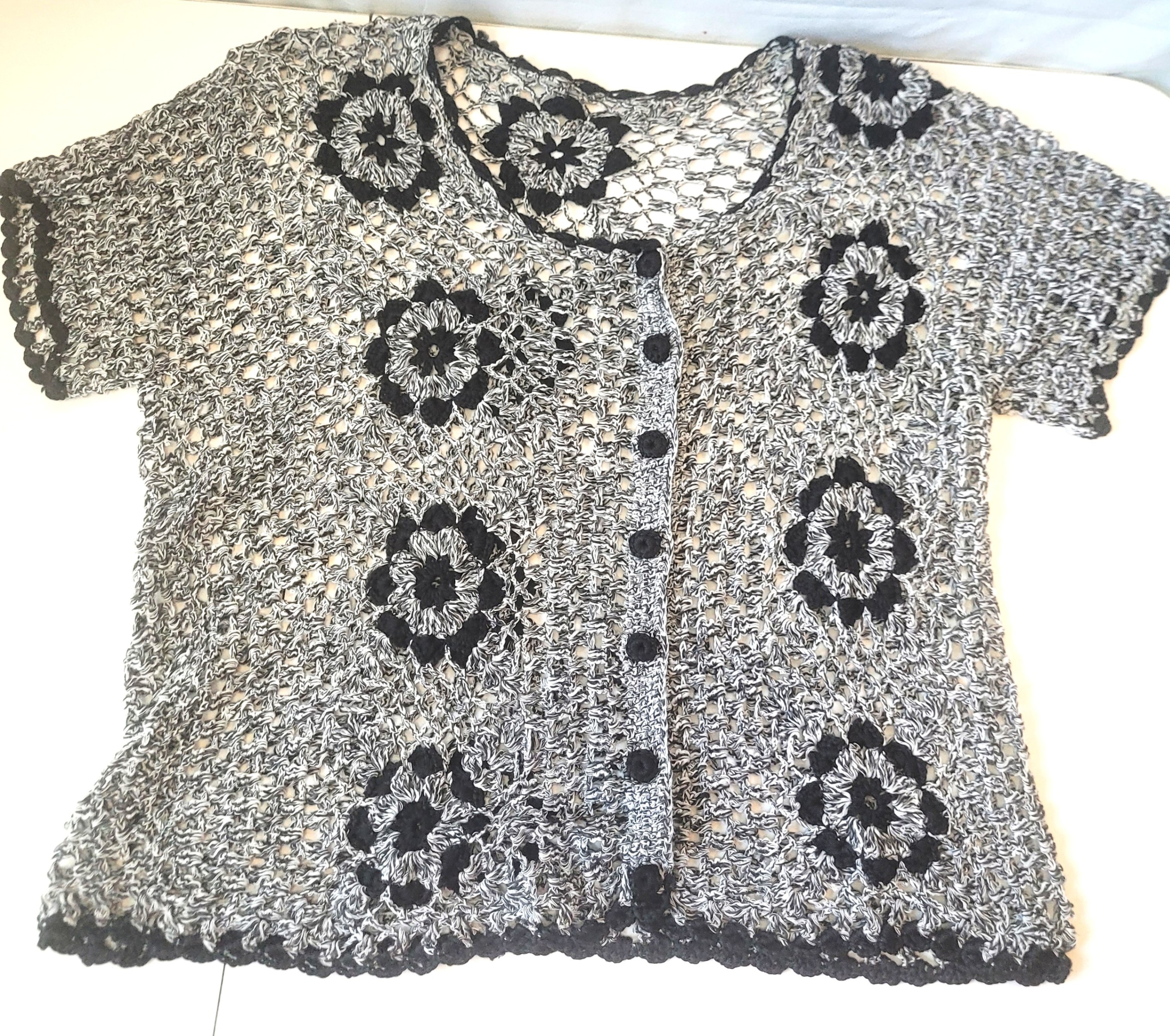Boho Crochet Open Knit Short Sleeve Cardigan Floral Granny - photo 3