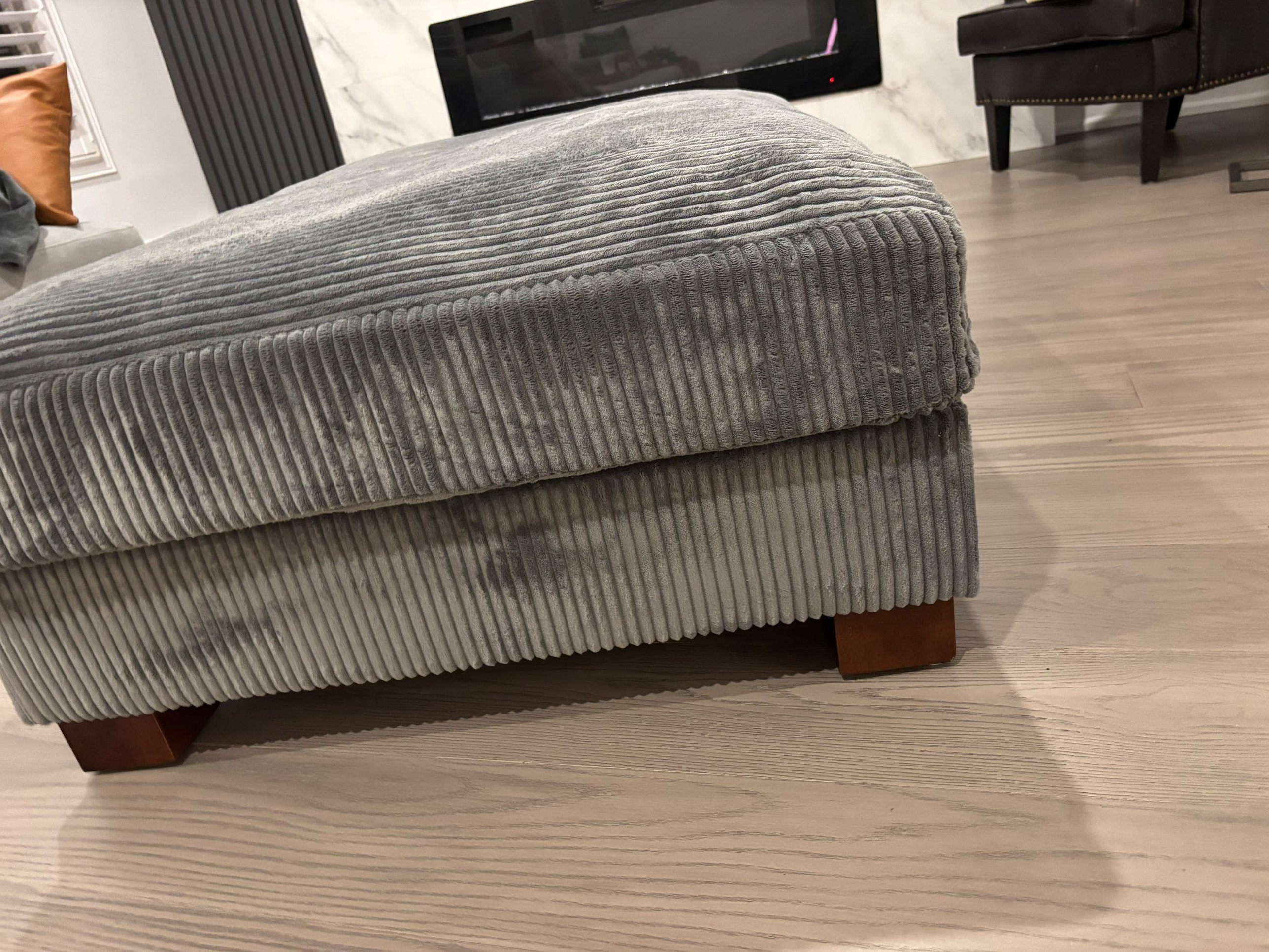 Large Grey Corduroy Ottoman / Coffee Table Bench - photo 2