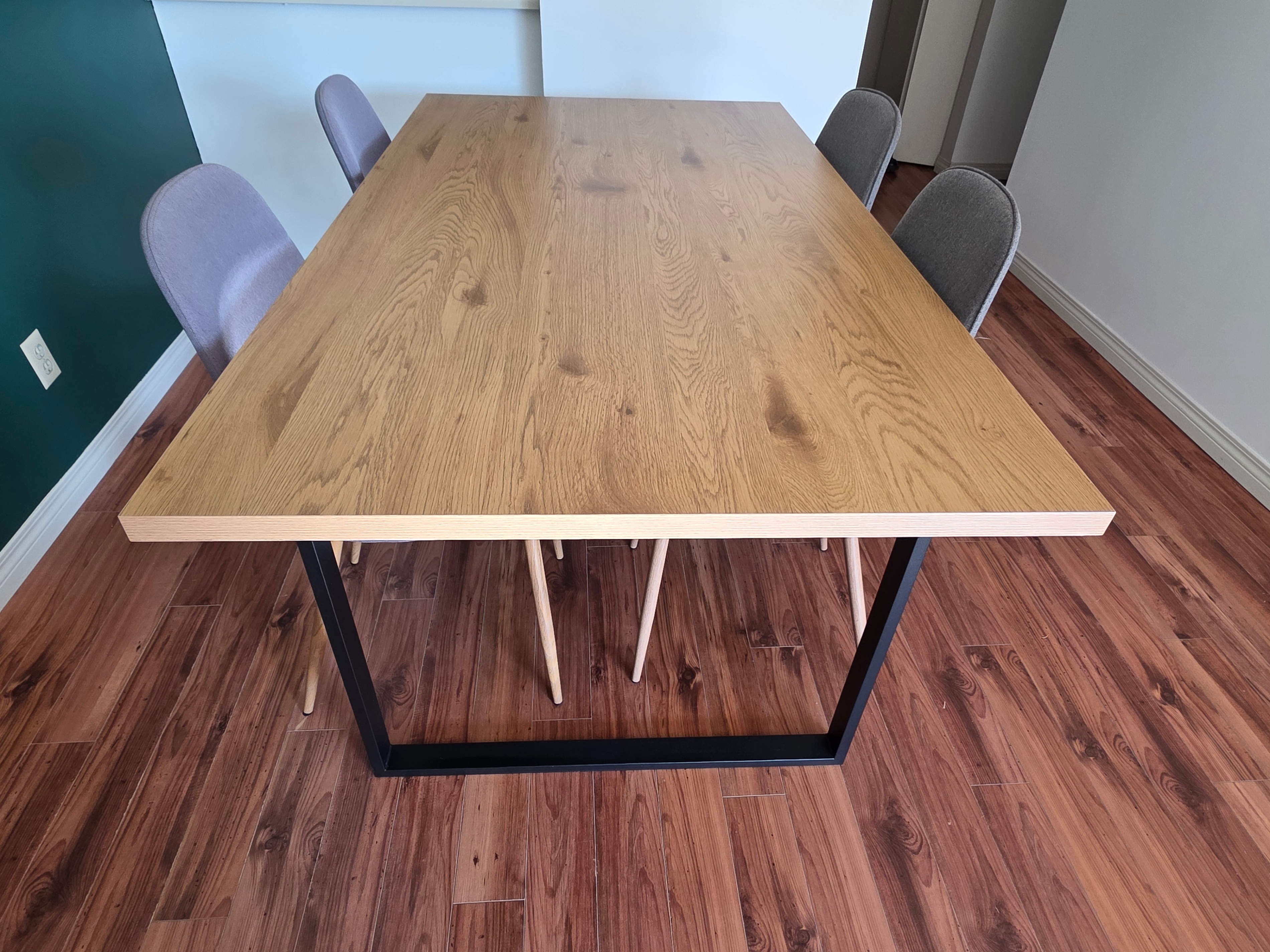 Oak Dining Table with Black Metal Legs – 3 x 5.5 ft